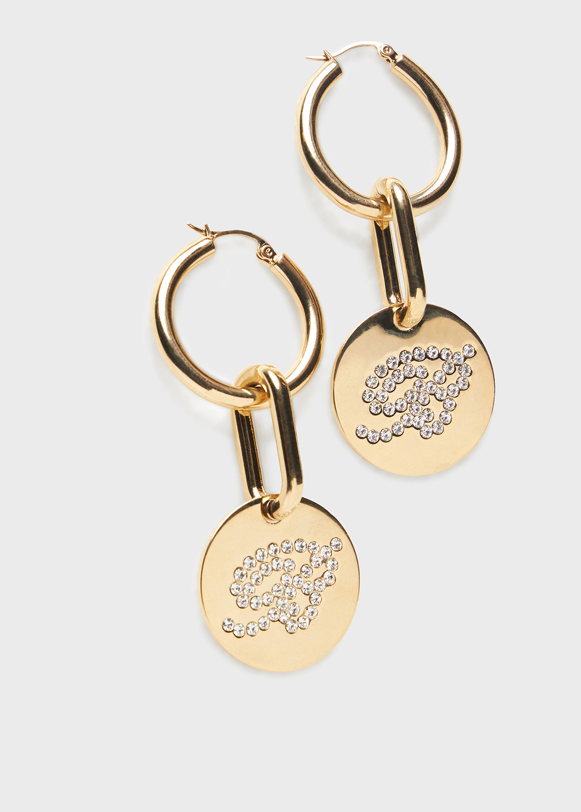 BRASS EARRINGS WITH B MONOGRAM RHINESTONE PENDANT - 2