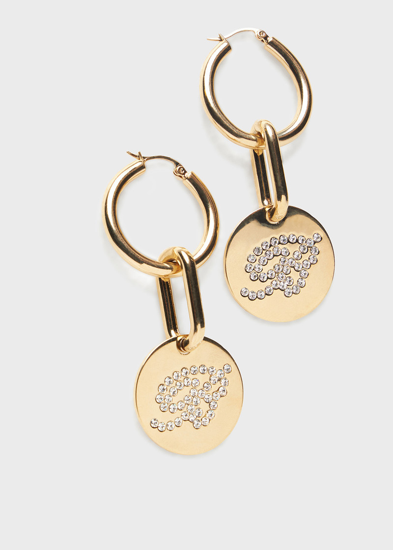 Blumarine BRASS EARRINGS WITH B MONOGRAM RHINESTONE PENDANT outlook