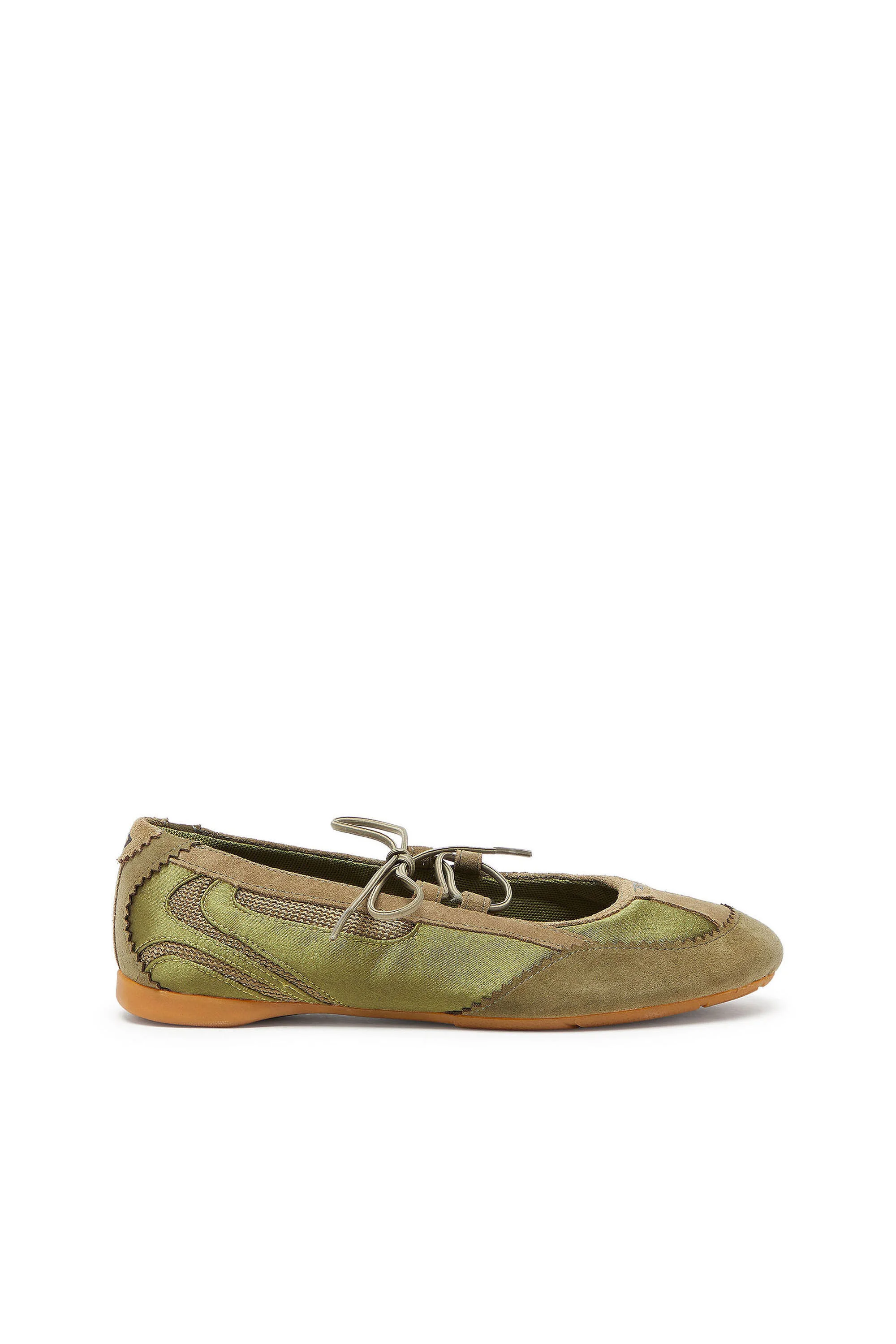 D-MILE - LACE-UP BALLERINA FLATS IN LEATHER AND MESH - 1