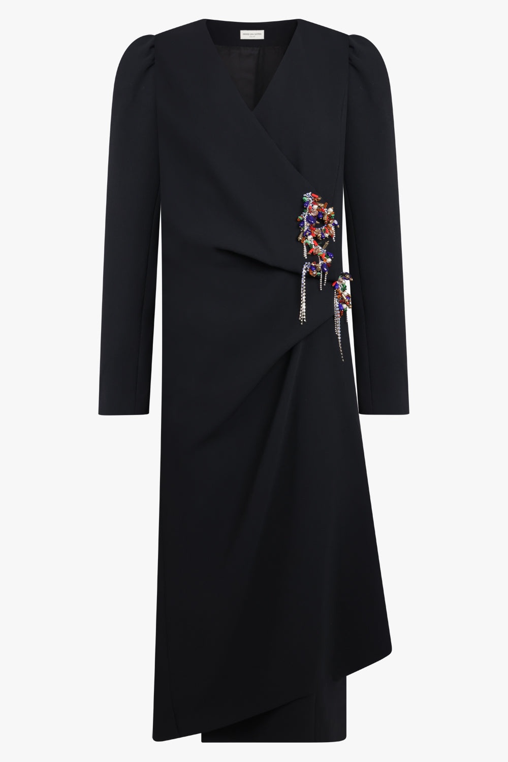 DAPAN EMBELLISHED CROSSOVER L/S MIDI DRESS | BLACK - 1