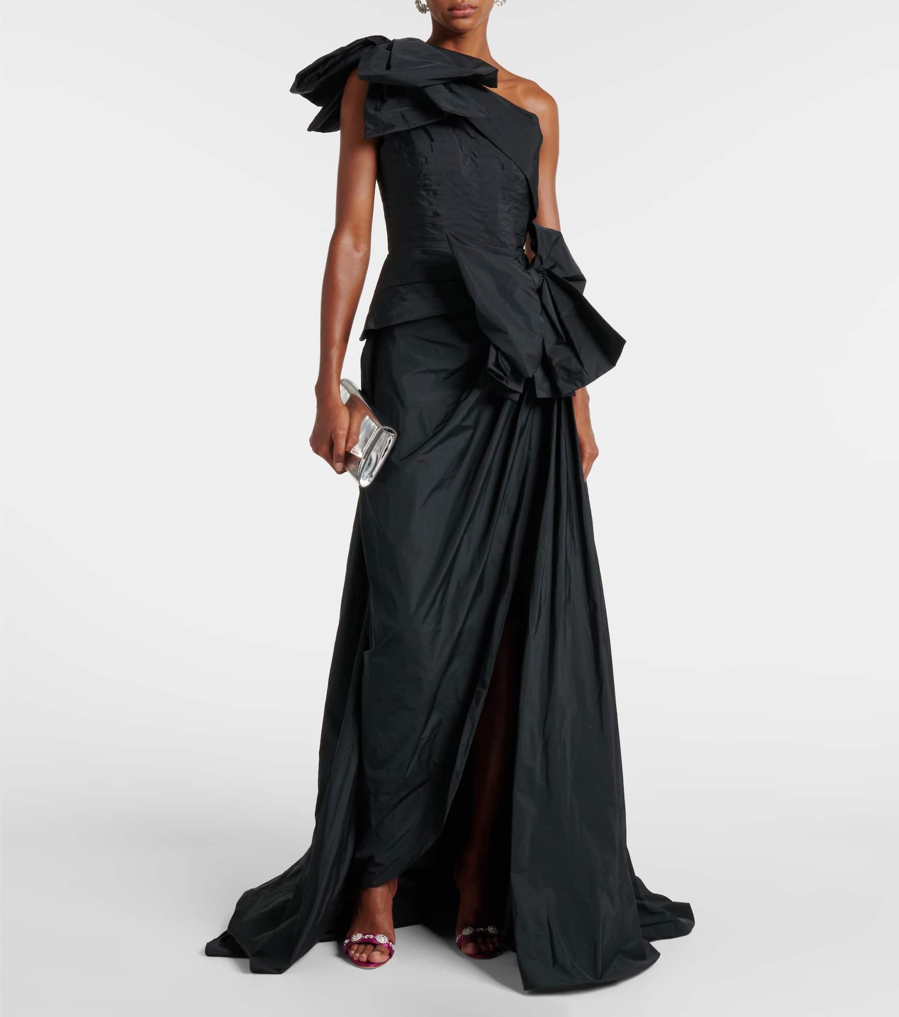 Bow-detail one-shoulder taffeta gown - 2
