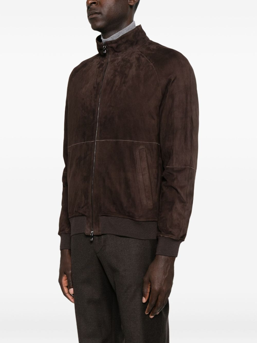 zip-front suede leather jacket - 3