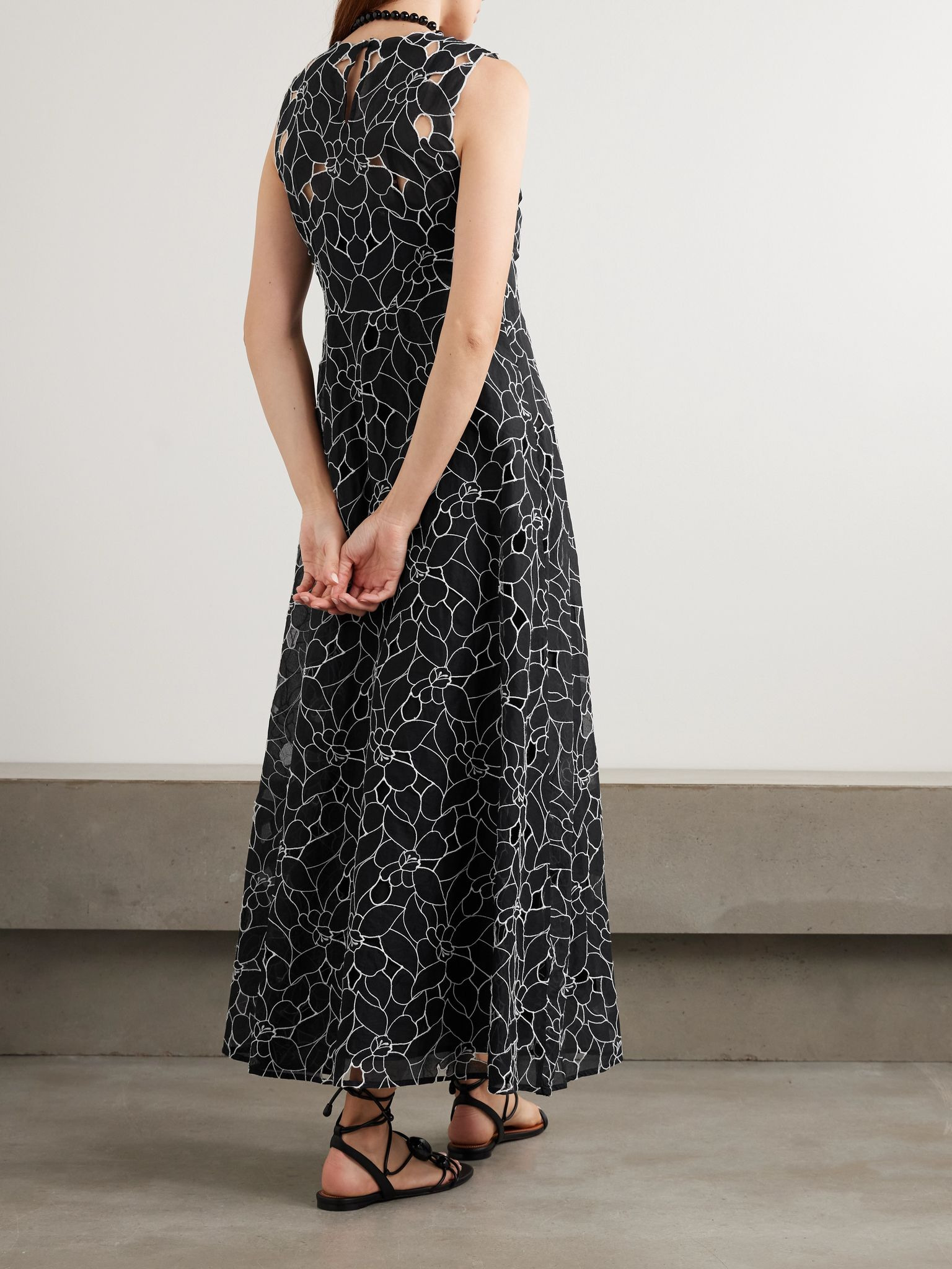 Kiana cutout embroidered cotton-organdy midi dress Black - 3