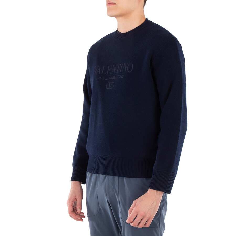 Valentino Logo Embroidered Crewneck Virgin Wool Jumper - 4