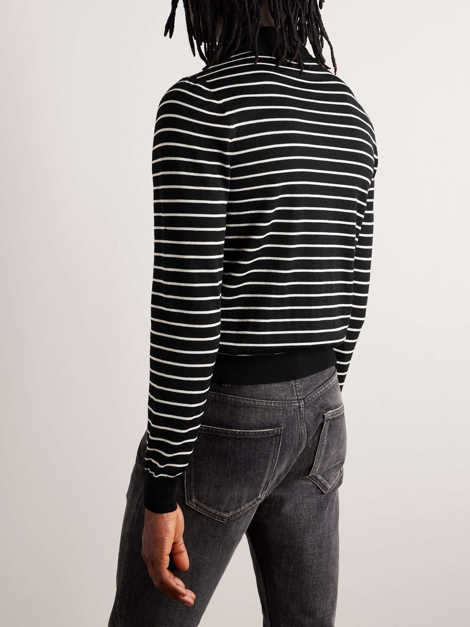 Slim-Fit Logo-Embroidered Striped Wool Polo Shirt - 4