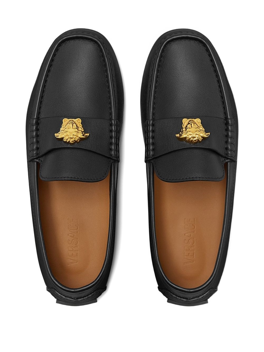 Medusa-plaque leather loafers - 3