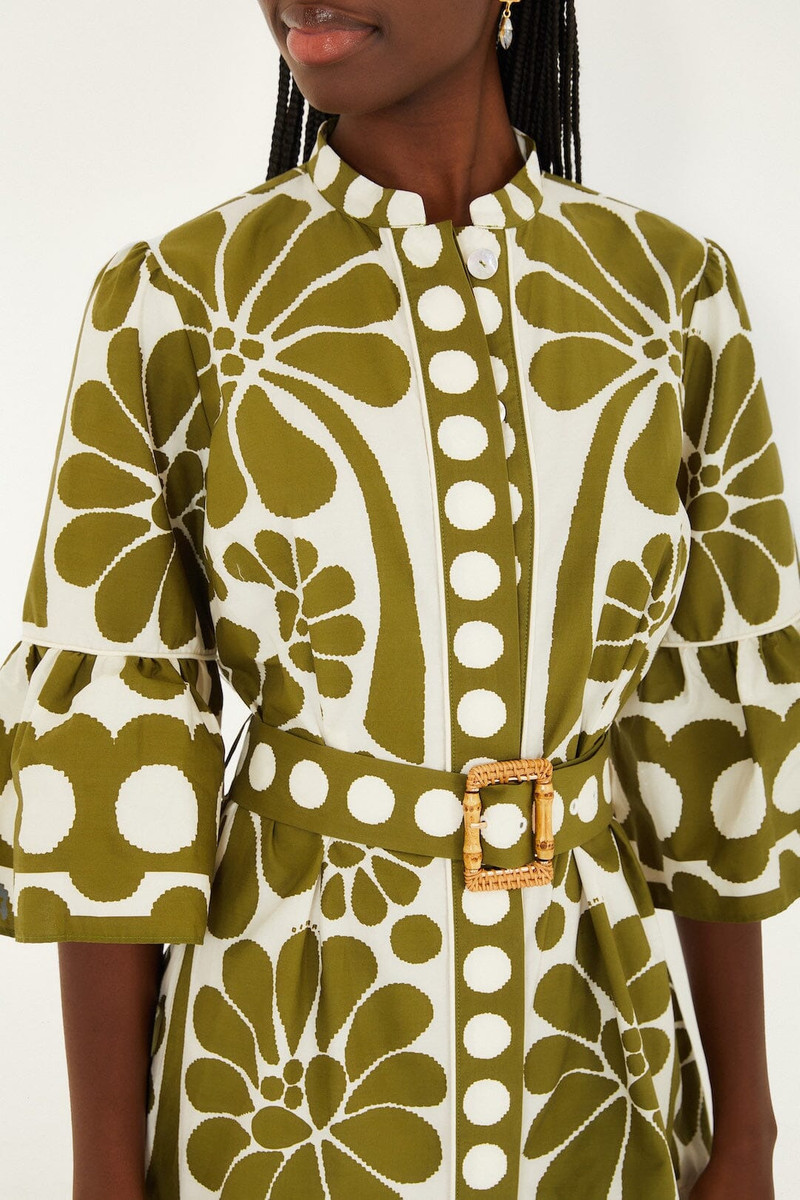 FARM RIO Green Palermo Belted Organic Cotton Mini Dress outlook