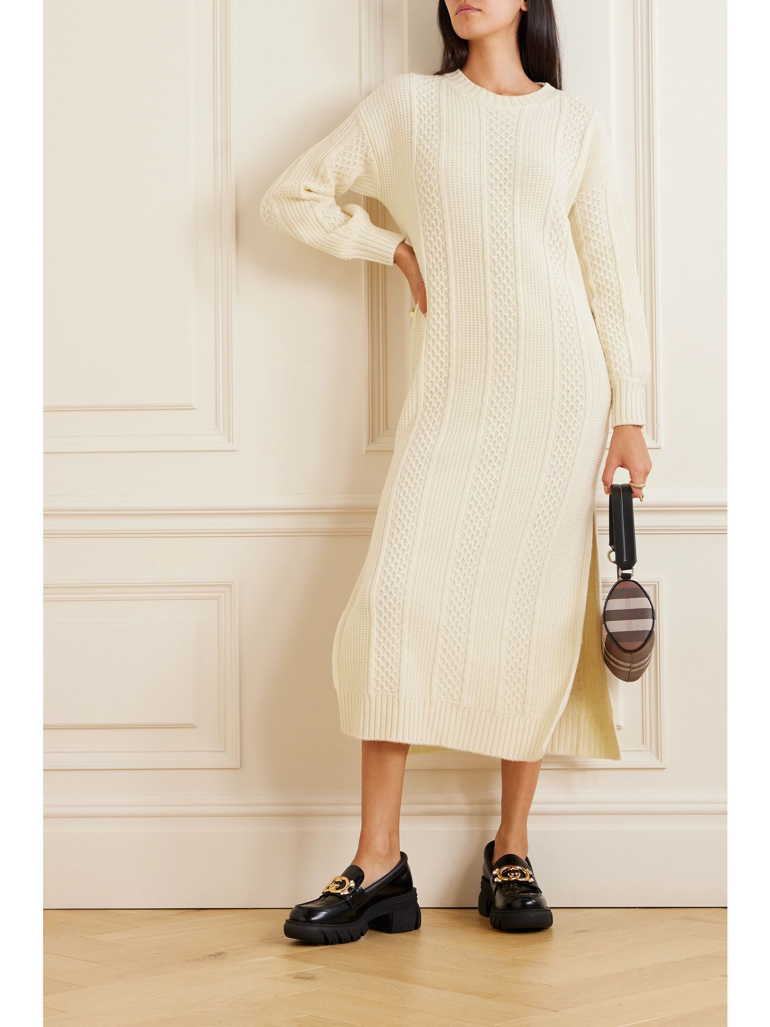 Embroidered knitted wool maxi dress Cream - 2