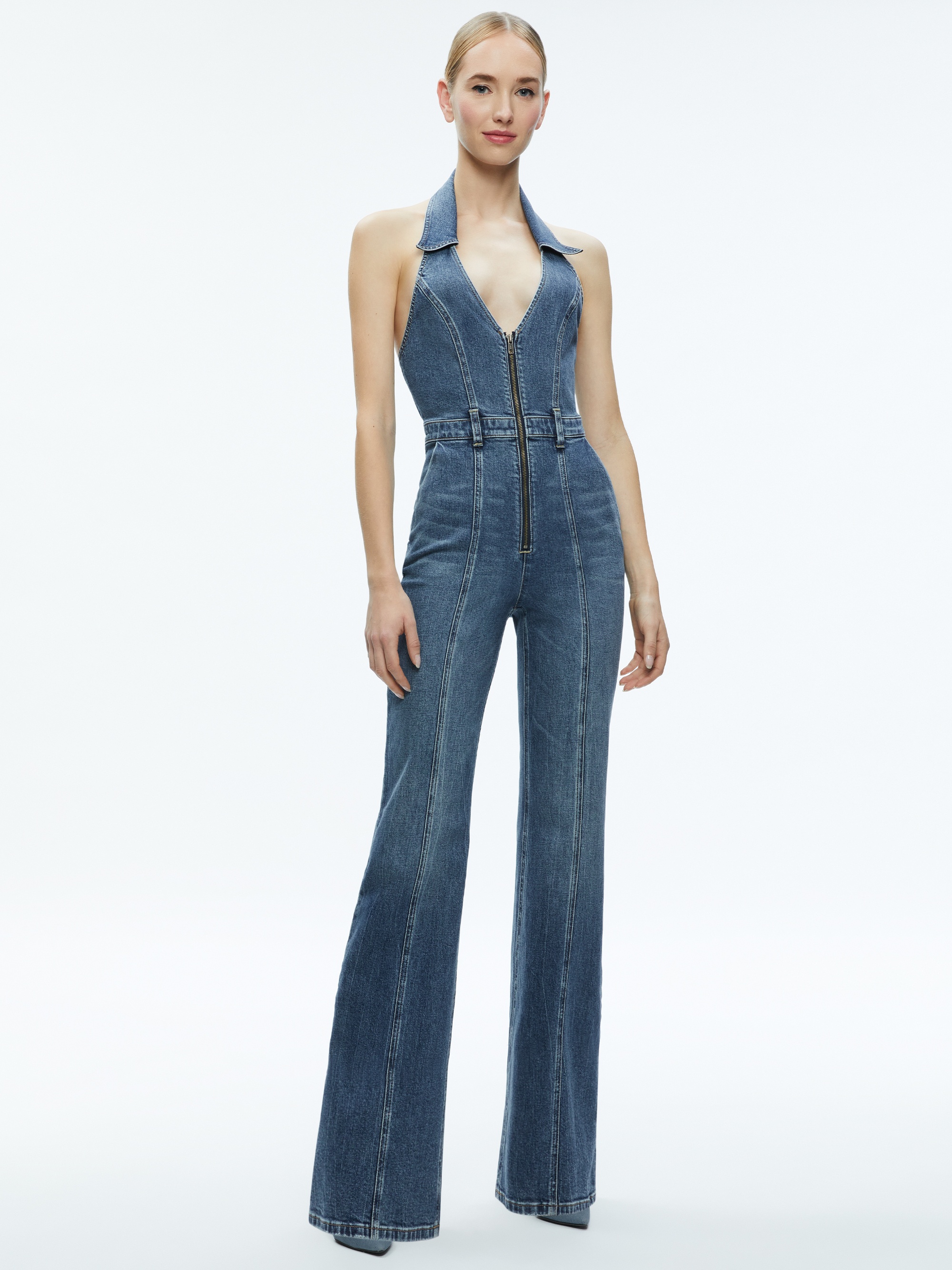 NOEMI HALTER NECK DENIM JUMPSUIT - 2
