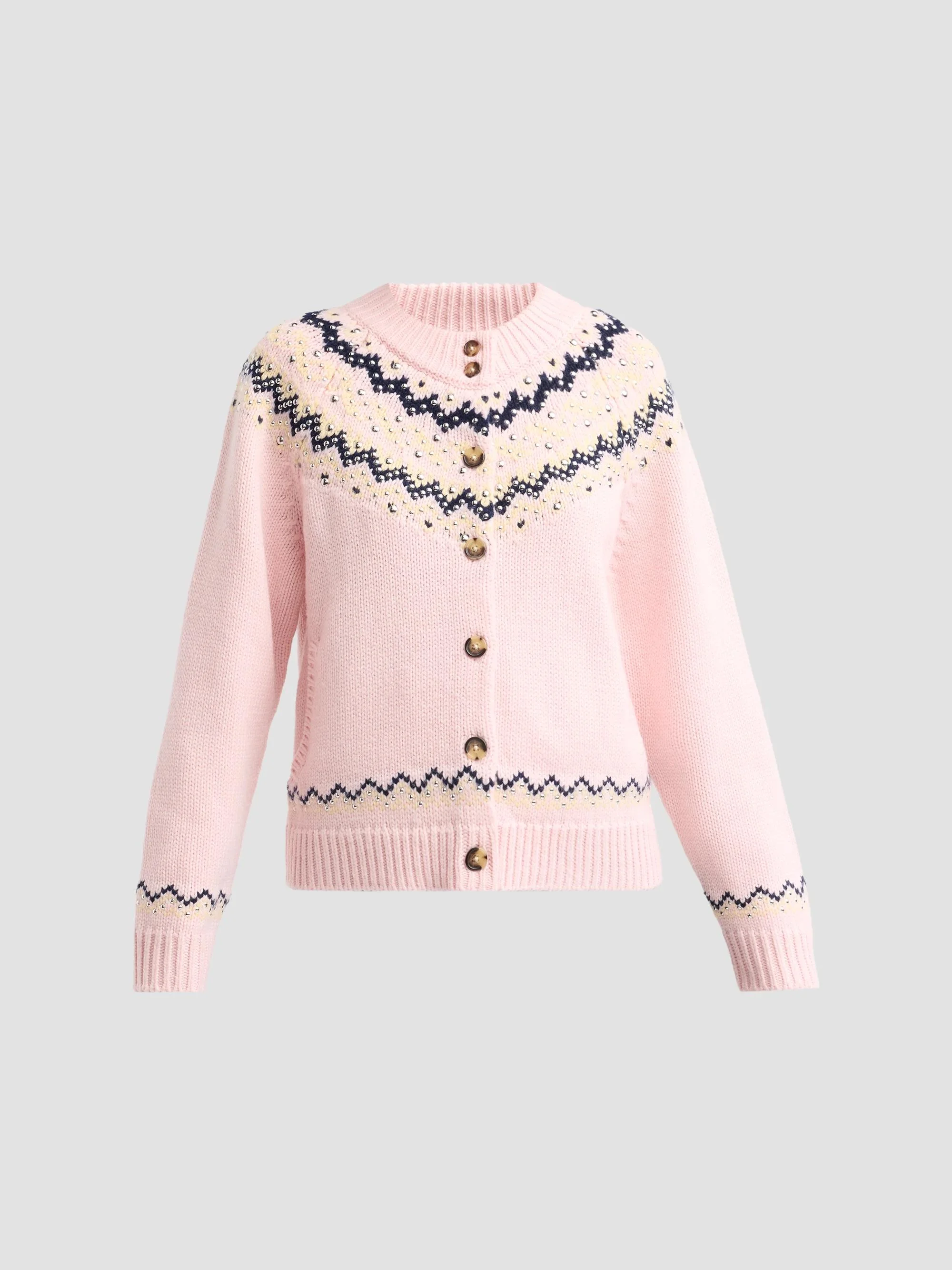 Women's Fallon Stud Fair Isle Cardigan - Pink Multi - 1