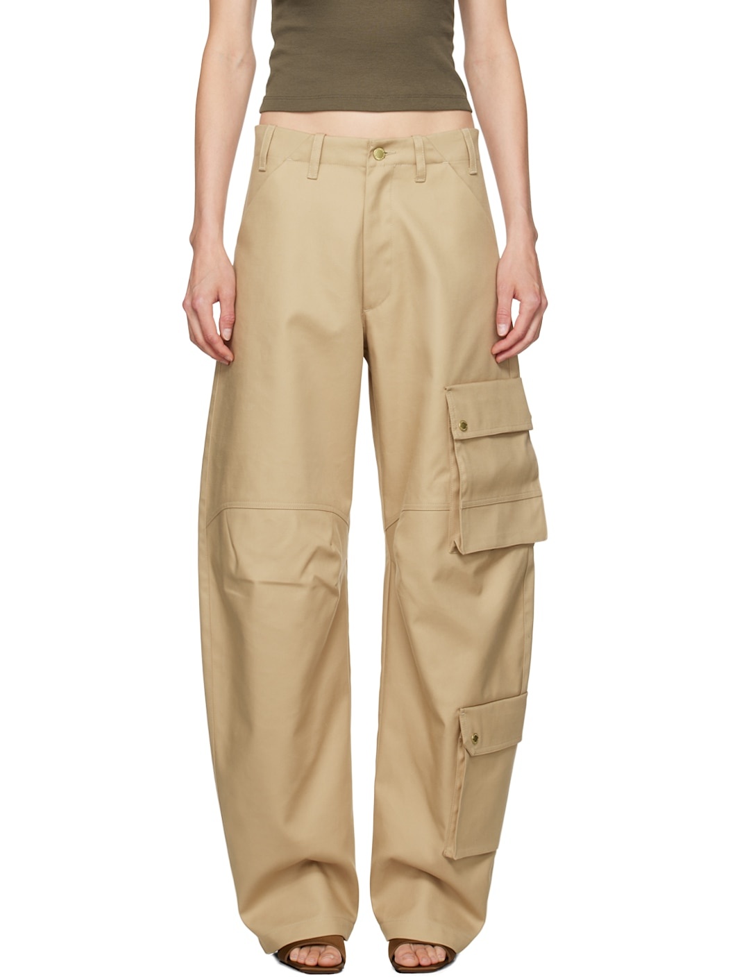 Beige Rose Cargo Pants - 1