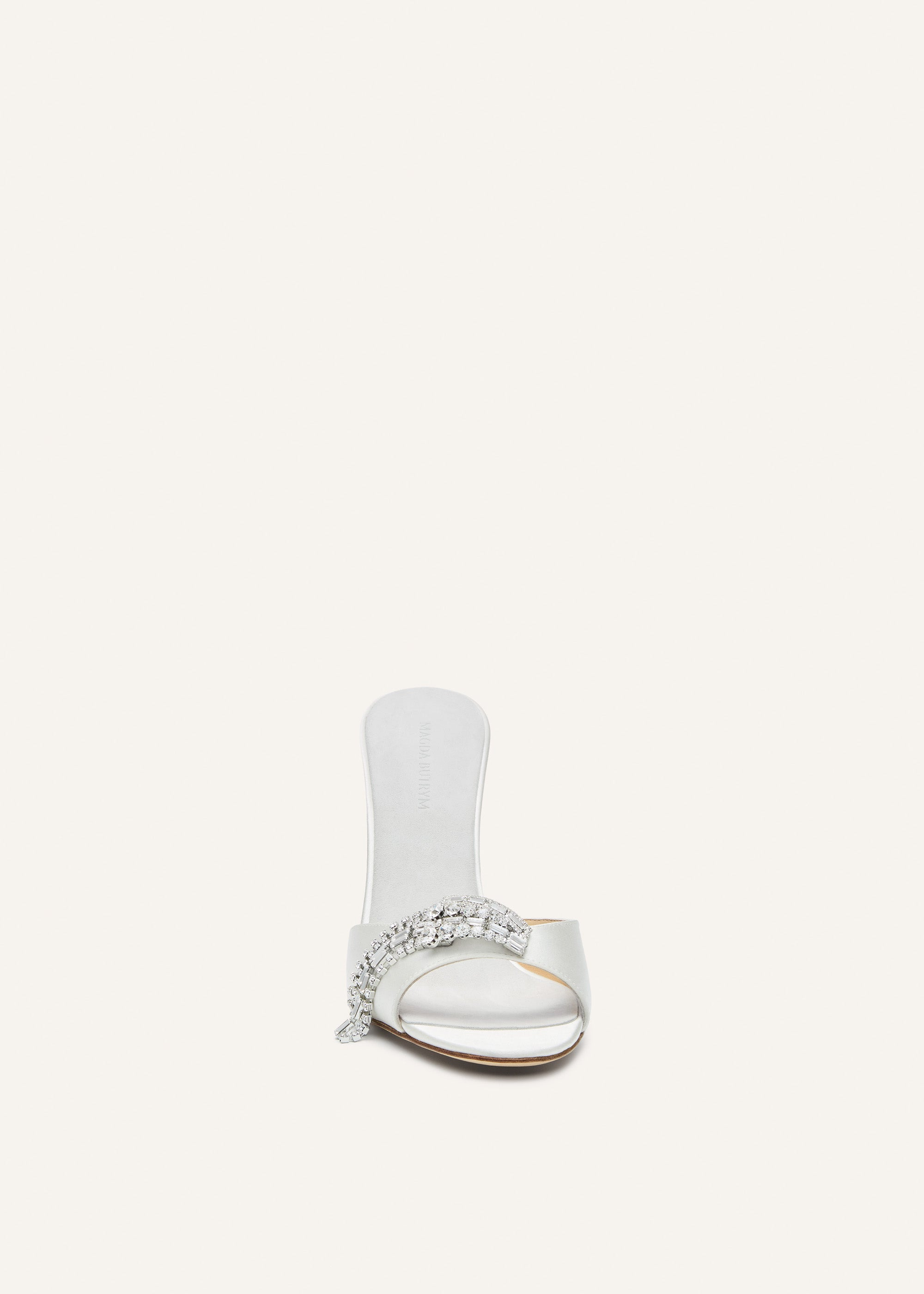 Crystal-embellished satin mules in white - 3