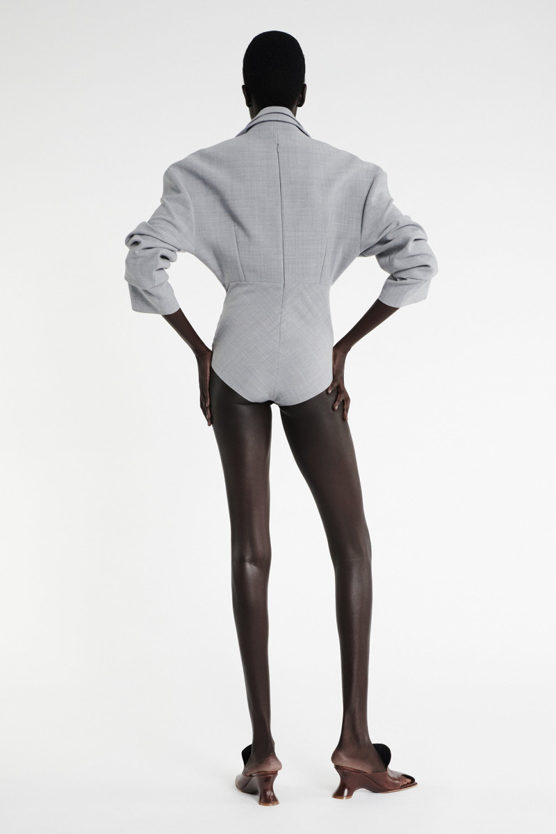 TAILORED BODYSUIT WITH SHIRT COLLAR INSERT GREY MELANGE 2