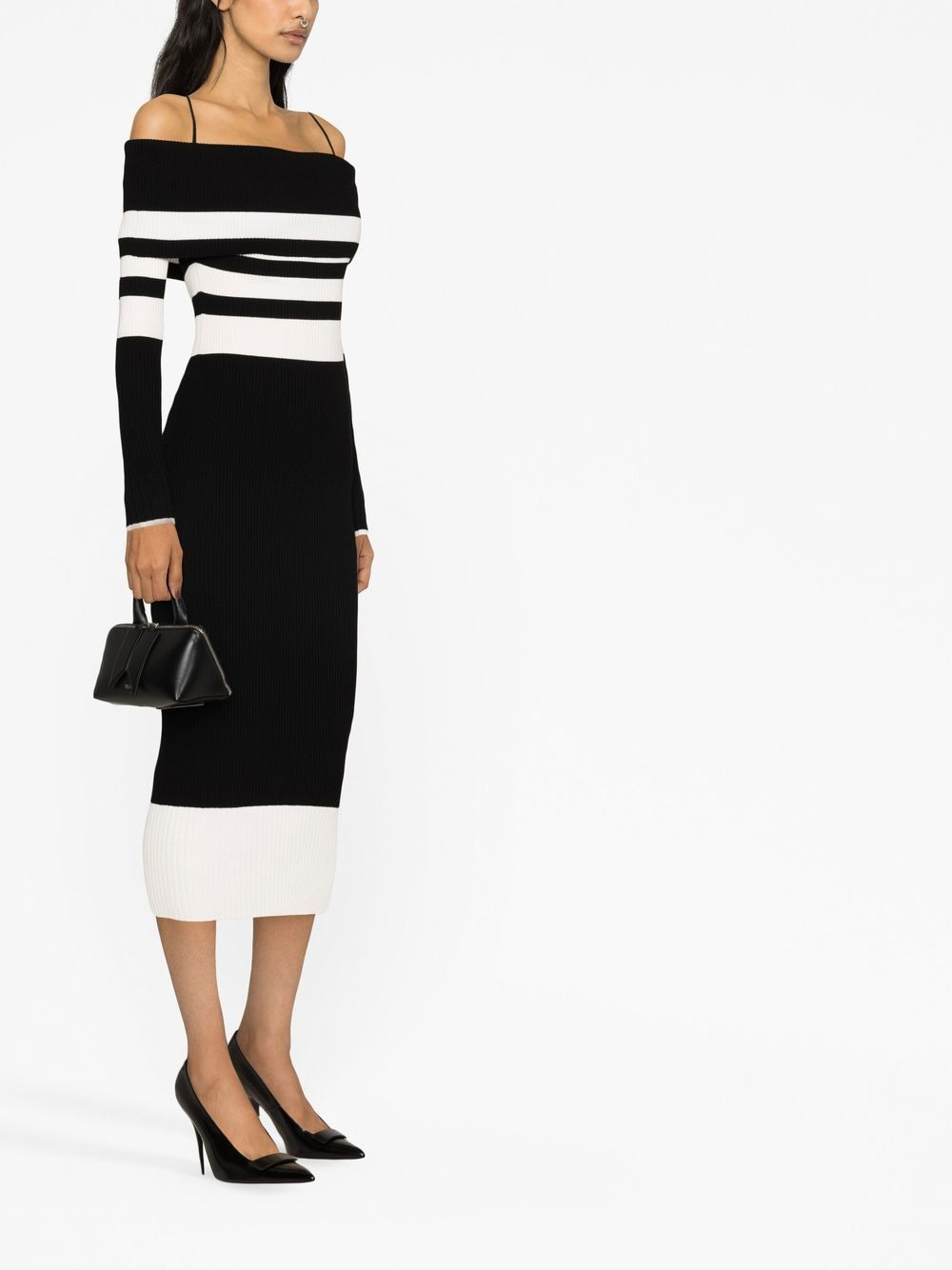 striped off-shoulder knitted dress - 3