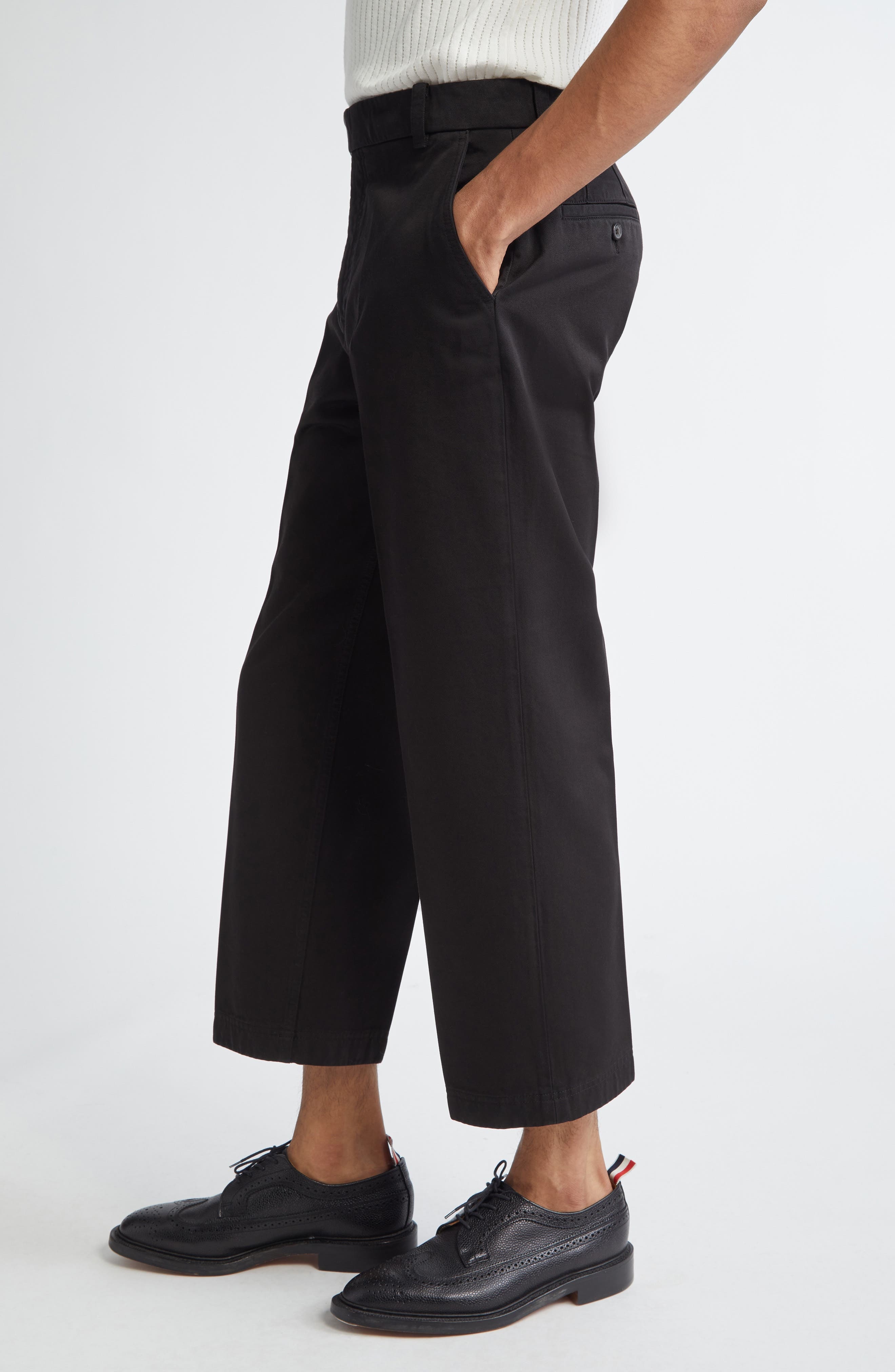 Thom Browne Cotton Twill Crop Chinos in Black at Nordstrom - 4