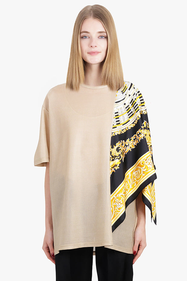 GLITTER S/S TOP X HALF VERSACE CLOCK PRINT SCARF | BEIGE/BLACK/YELLOW - 3