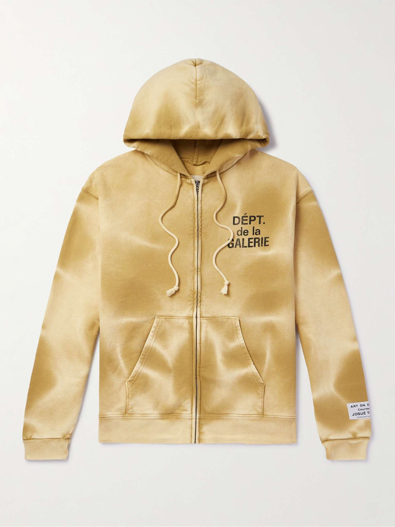 Logo-Print Bleached Cotton-Jersey Zip-Up Hoodie 1