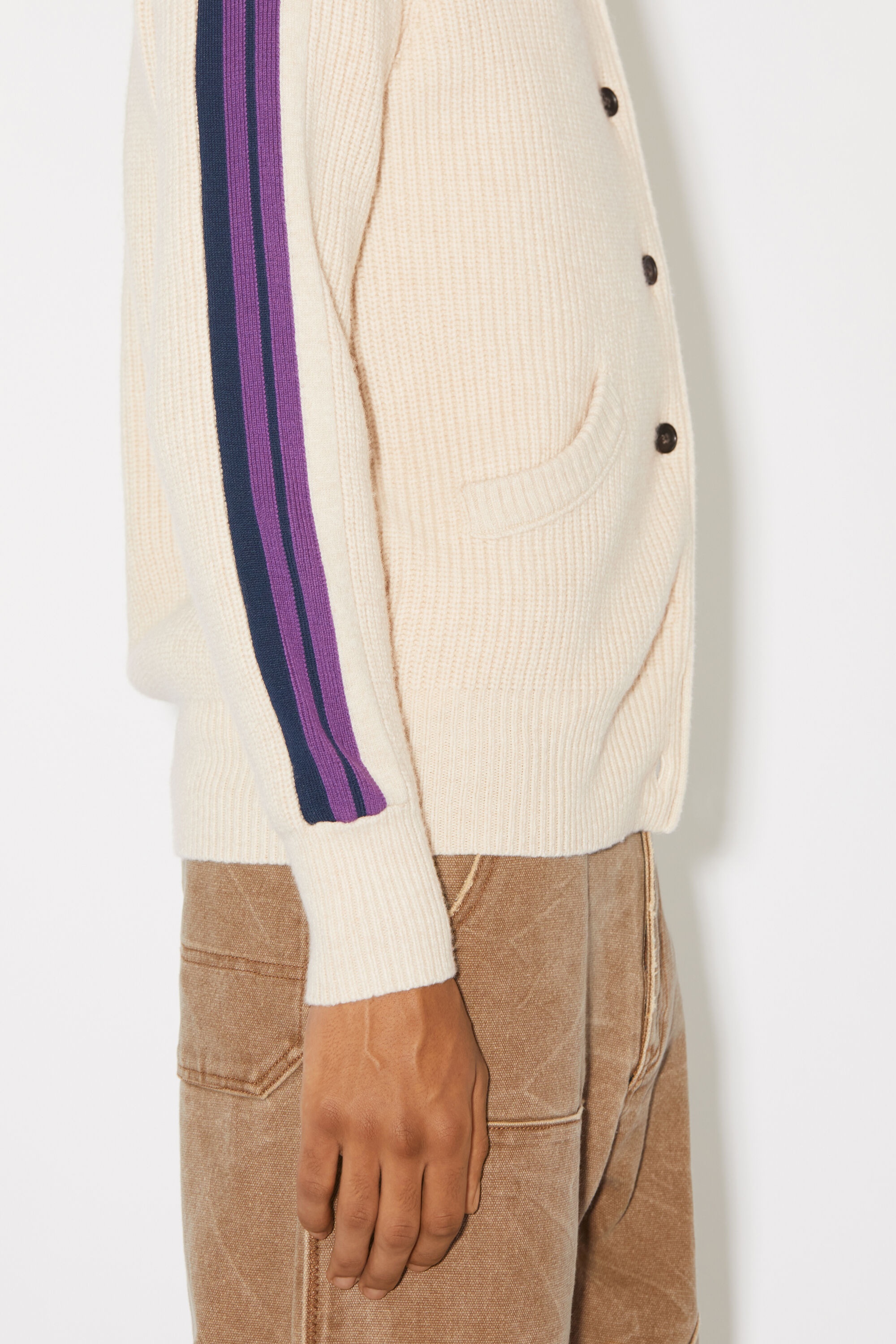 Crew neck cardigan - Oatmeal melange - 5
