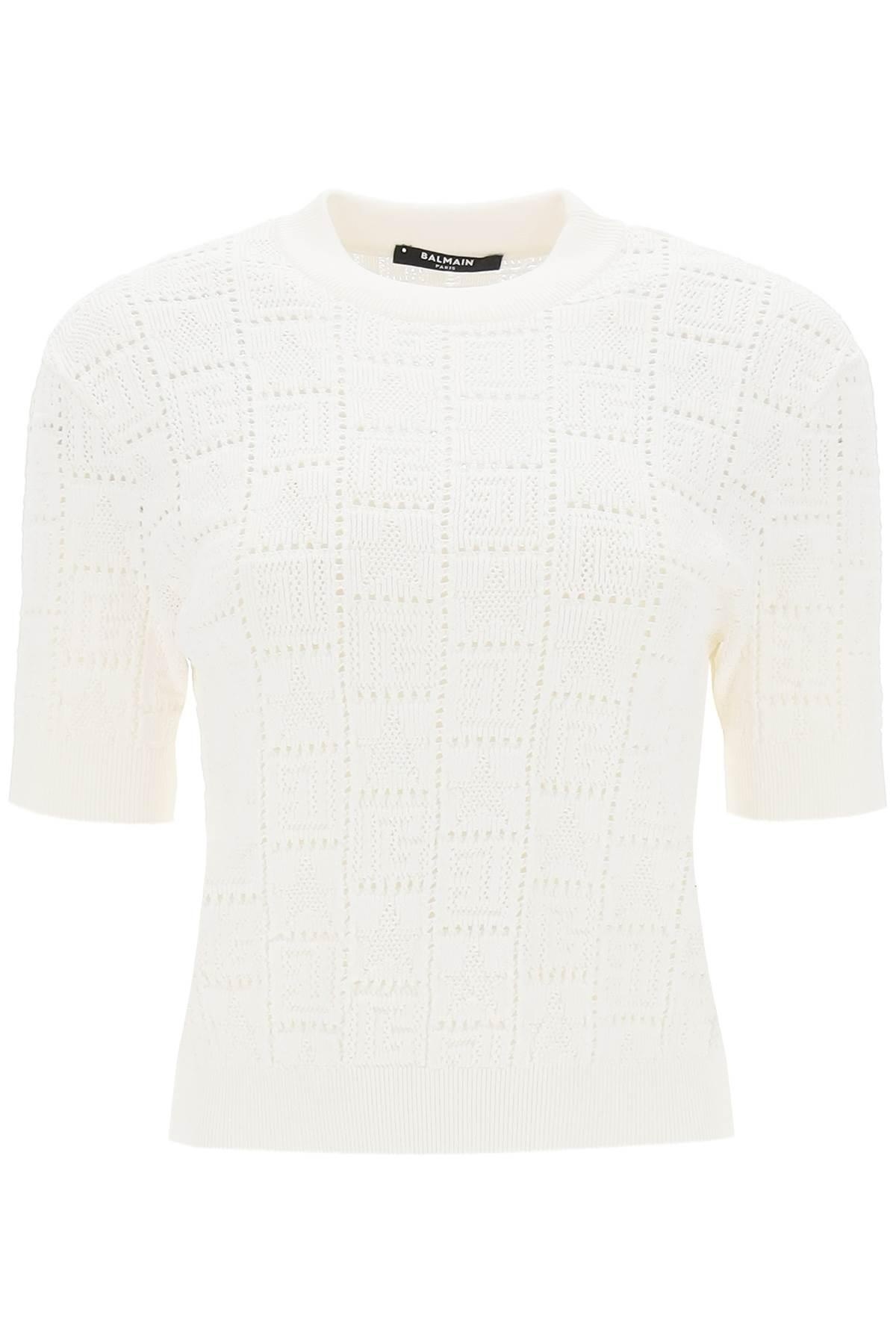 Balmain Short Sleeved Top In Monogram Knit - 1