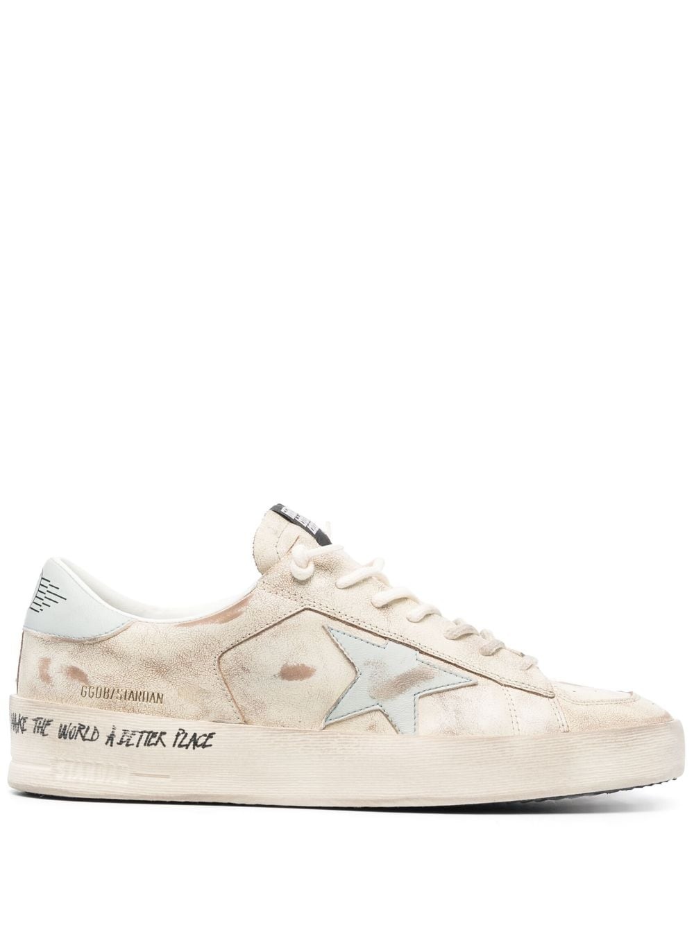 distressed-effect leather low-top sneakers - 1