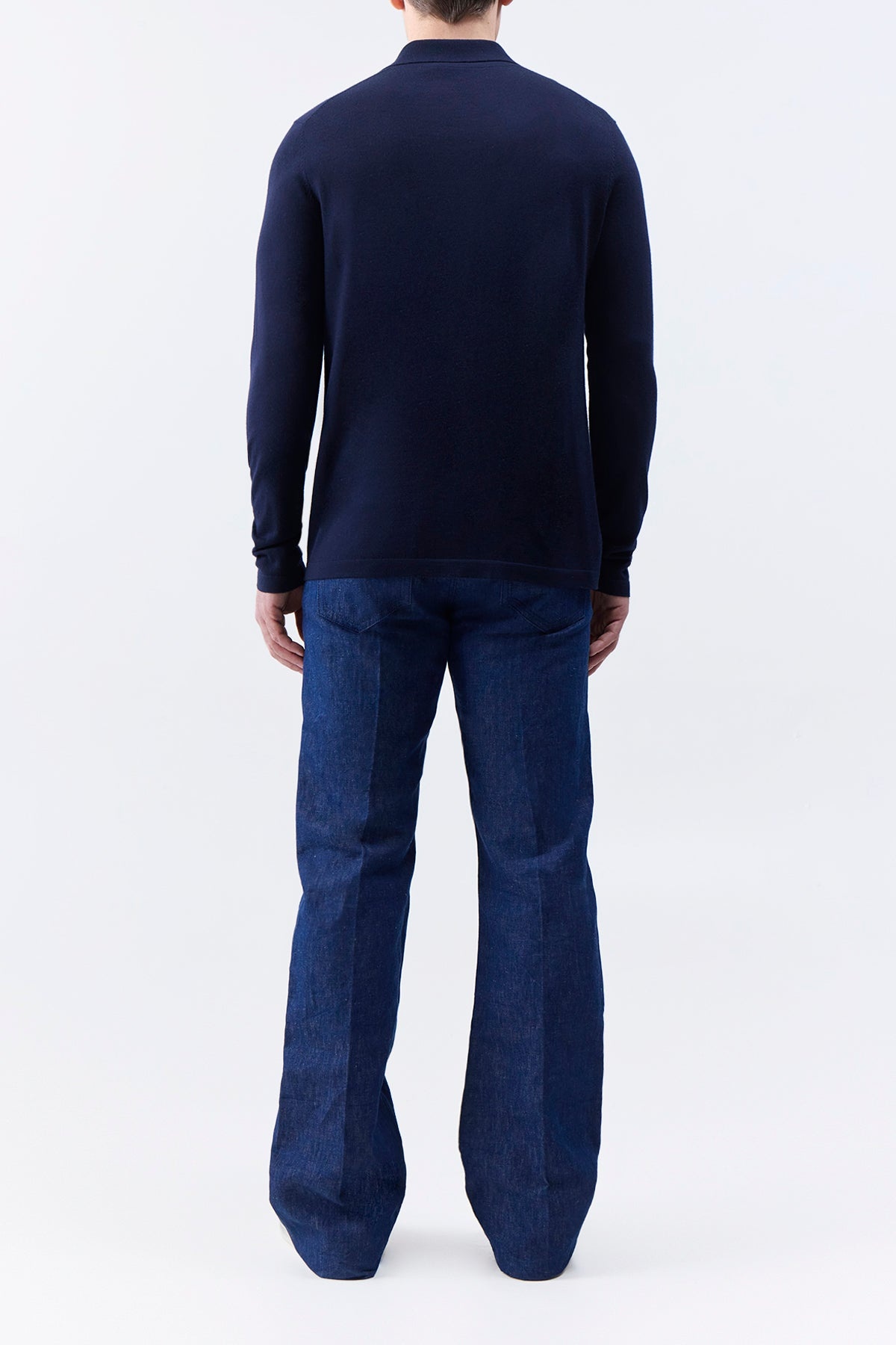 Frome Knit Long Sleeve Polo in Dark Navy Cashmere - 4