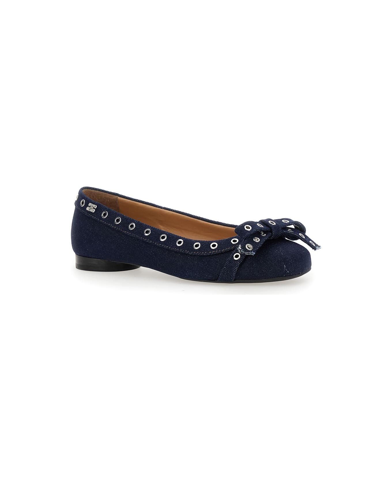 Blue Ballet Flats With Eyelet Details In Cotton Woman - 2