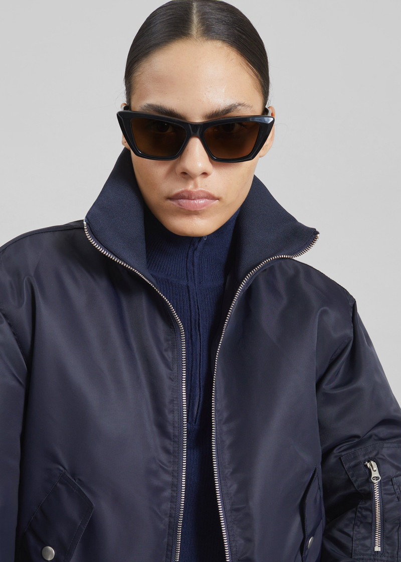 Maloy Cropped Bomber Jacket - Navy 5