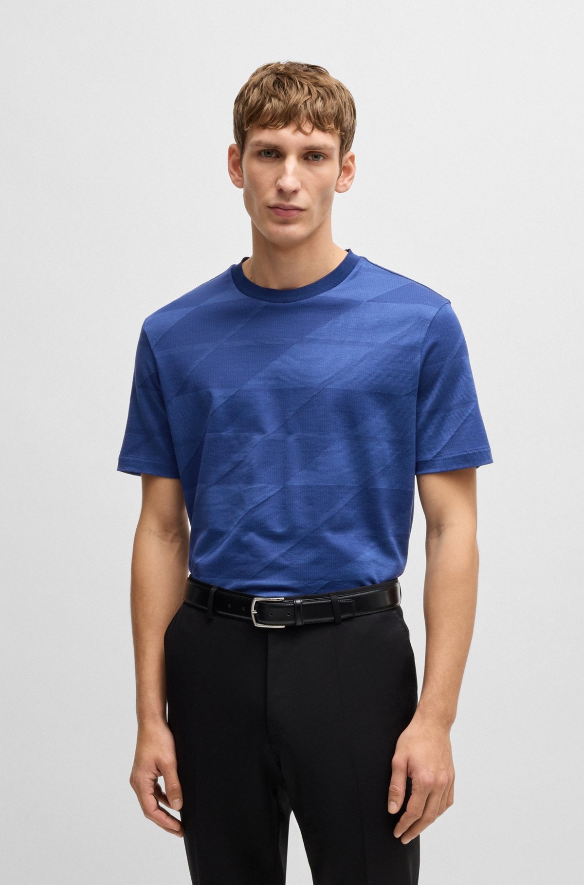 MERCERIZED-COTTON T-SHIRT WITH TWO-TONE JACQUARD - 2
