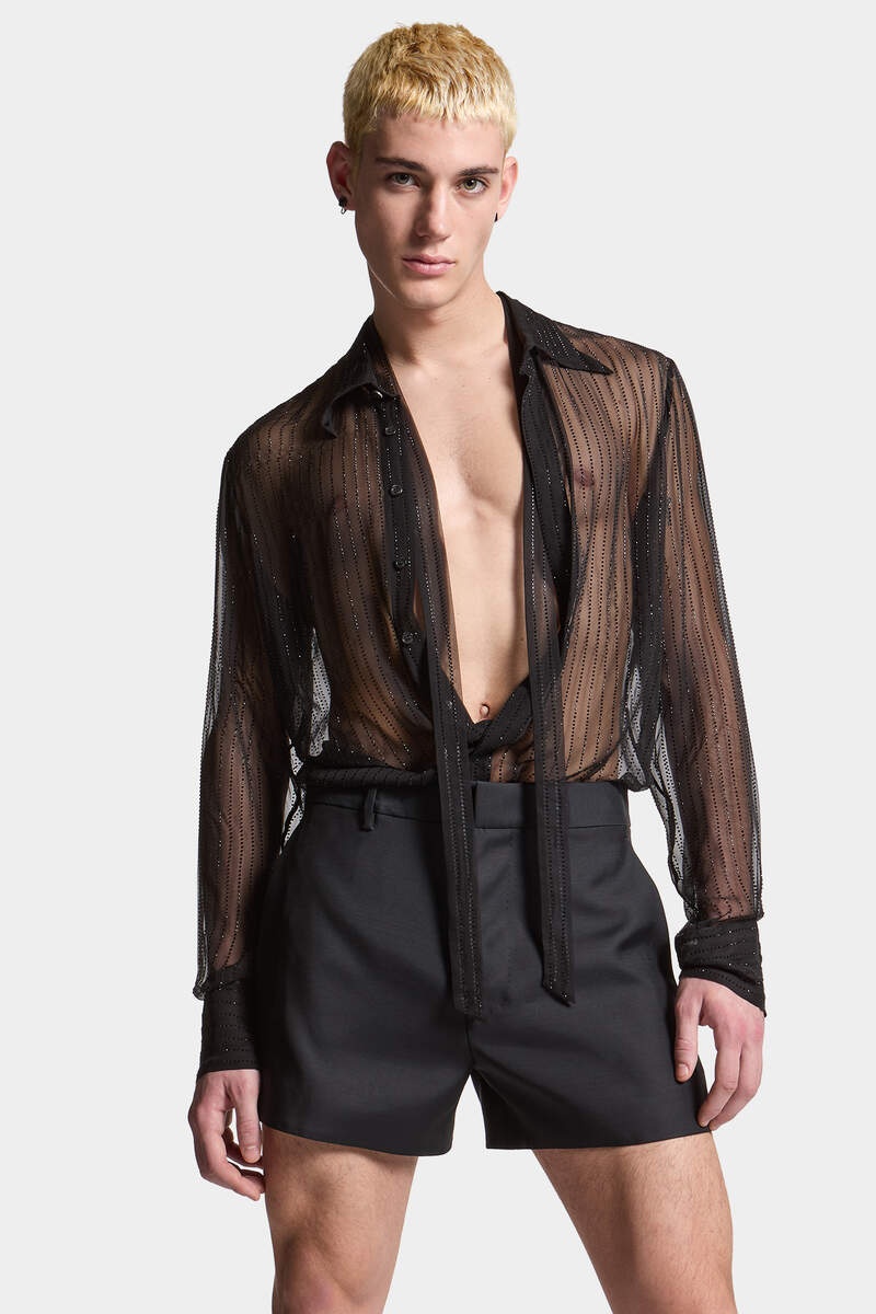 SPARKLING PIN STRIPED SEXY TIE SHIRT - 3