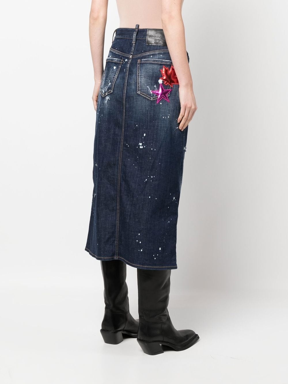 distressed patch-detail denim skirt - 4