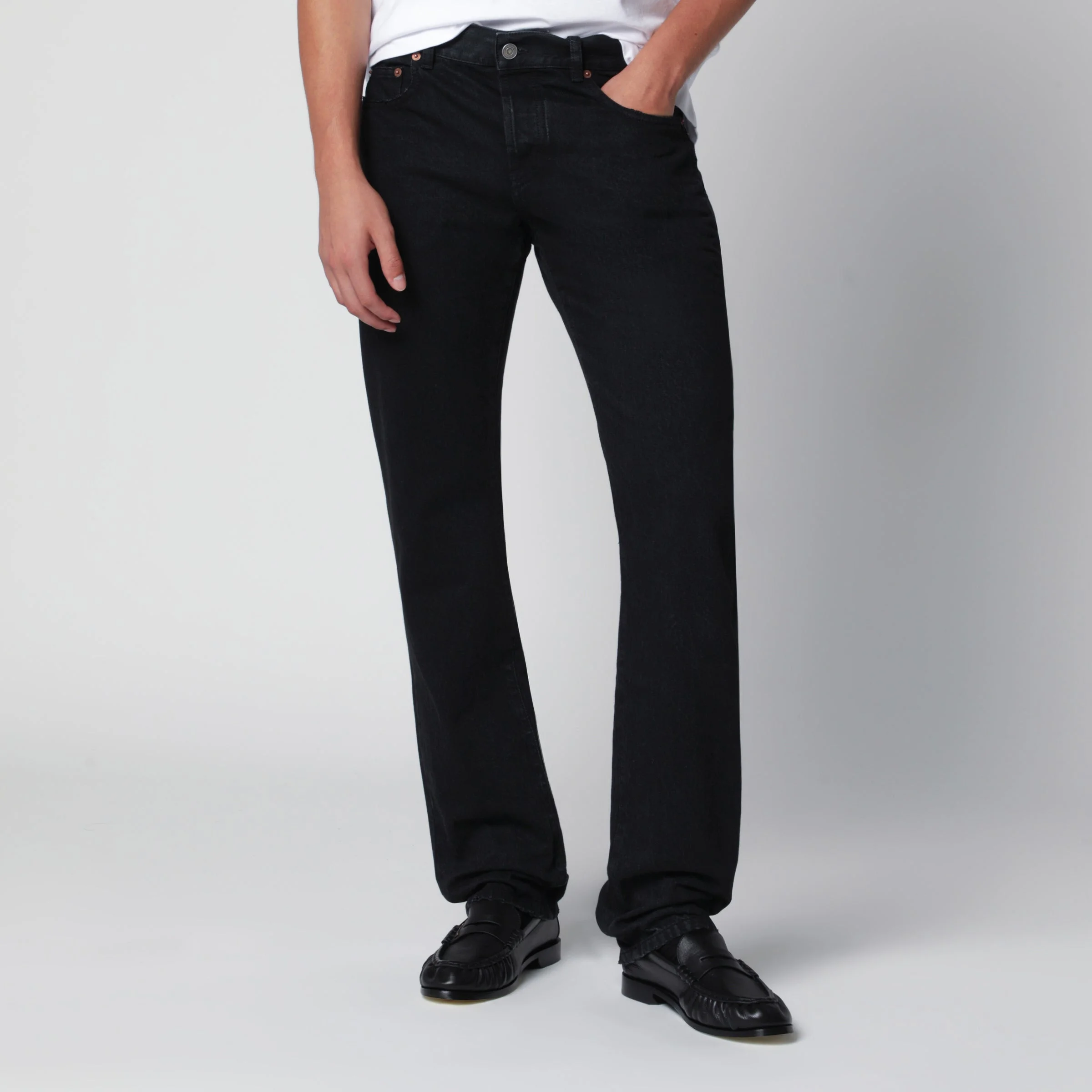 Black straight-leg jeans in cotton - 1