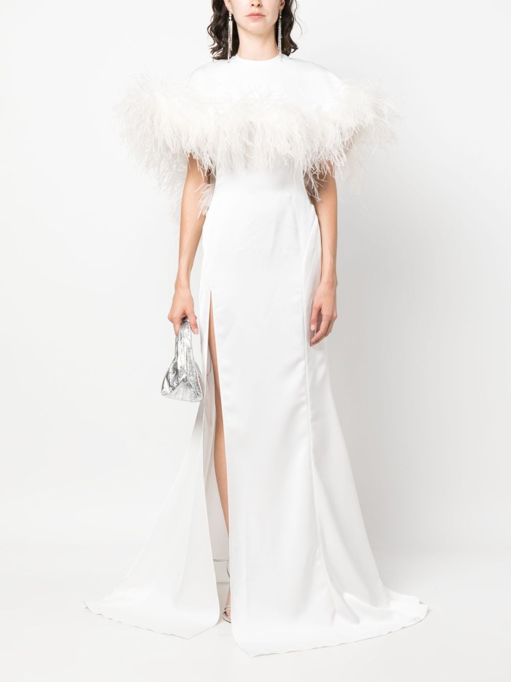 feather-trim cut-out gown - 2