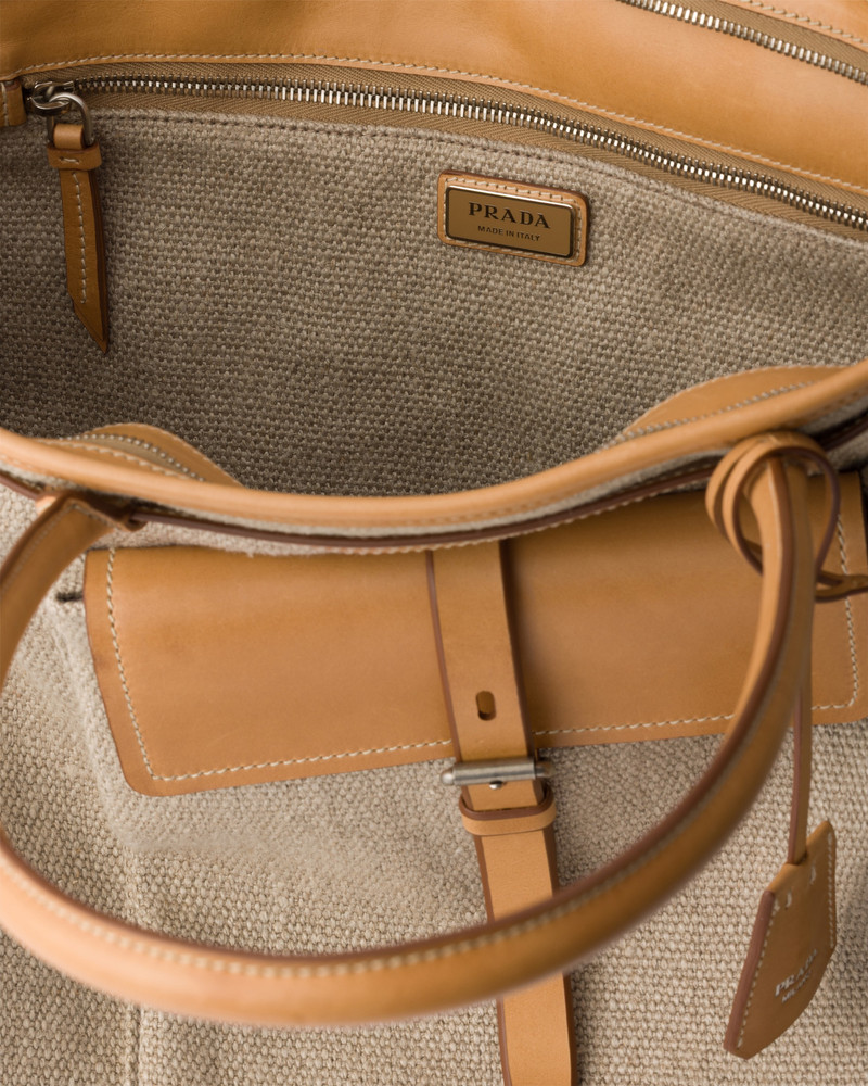 Prada Route linen and leather tote bag 5