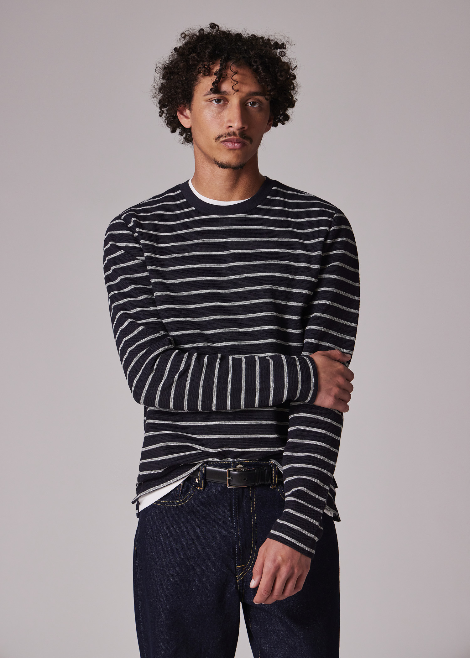 Navy Textured Stripe Sweatshirt - 3