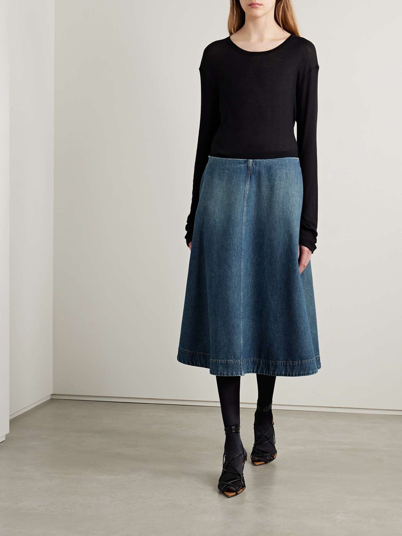 KHAITE Renta denim midi skirt outlook