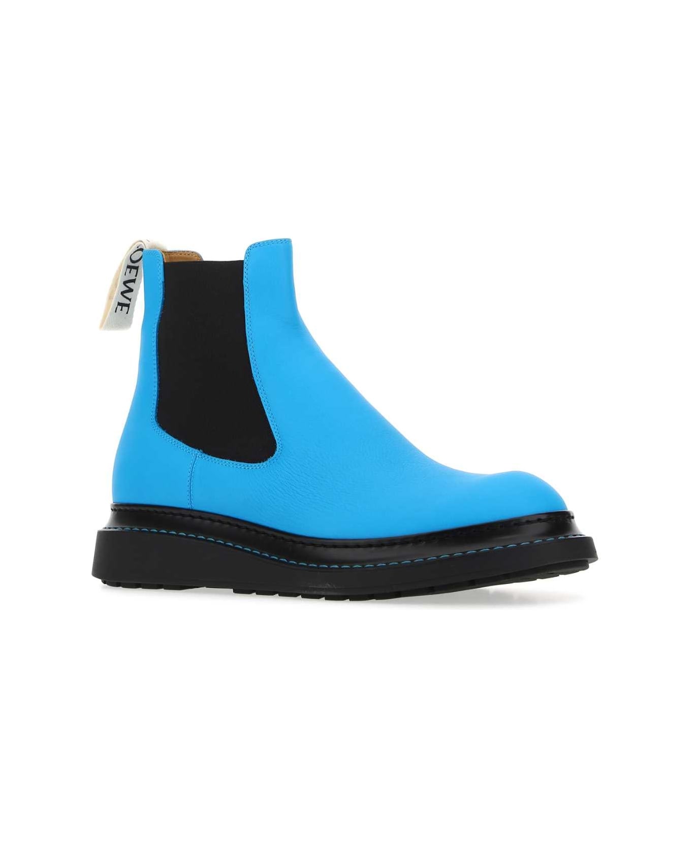 Fluo Light-blue Leather Ankle Boots - 2