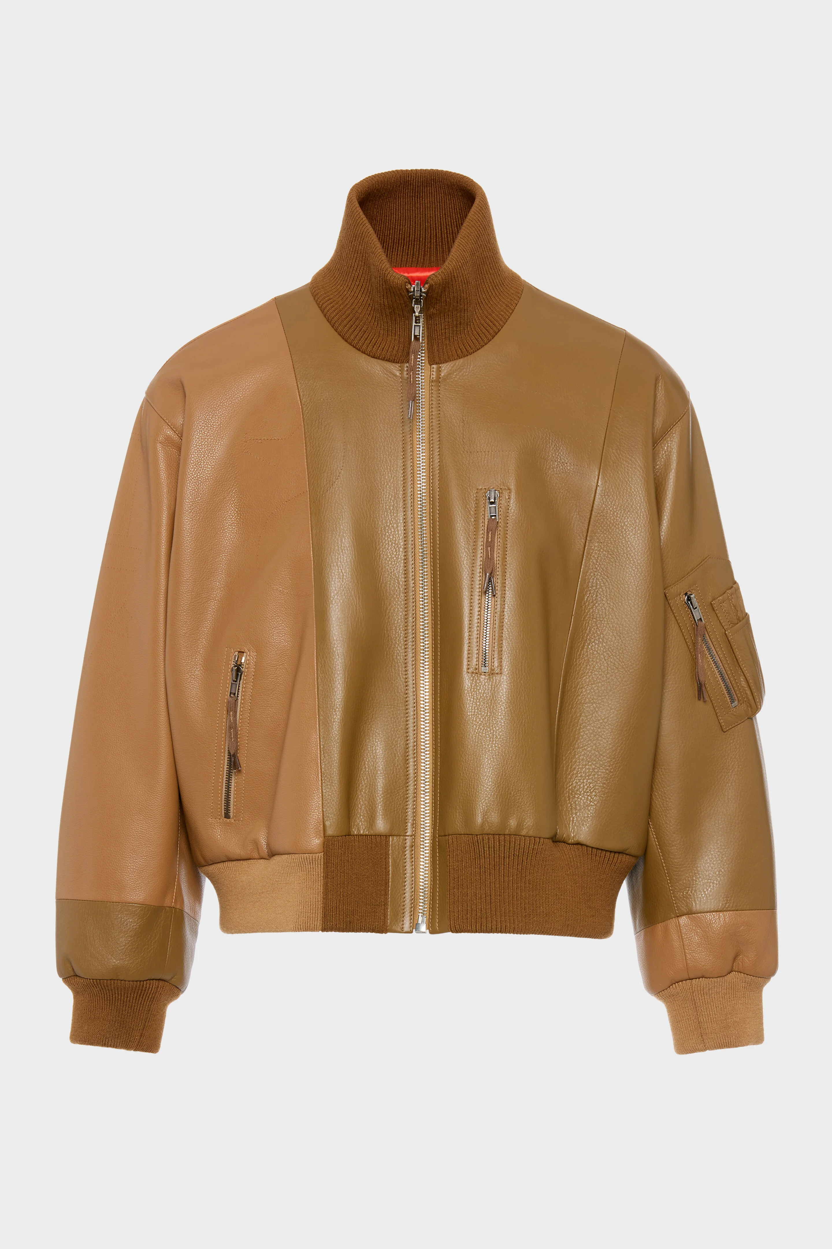 Spliced Leather Bomber Jacket - 1