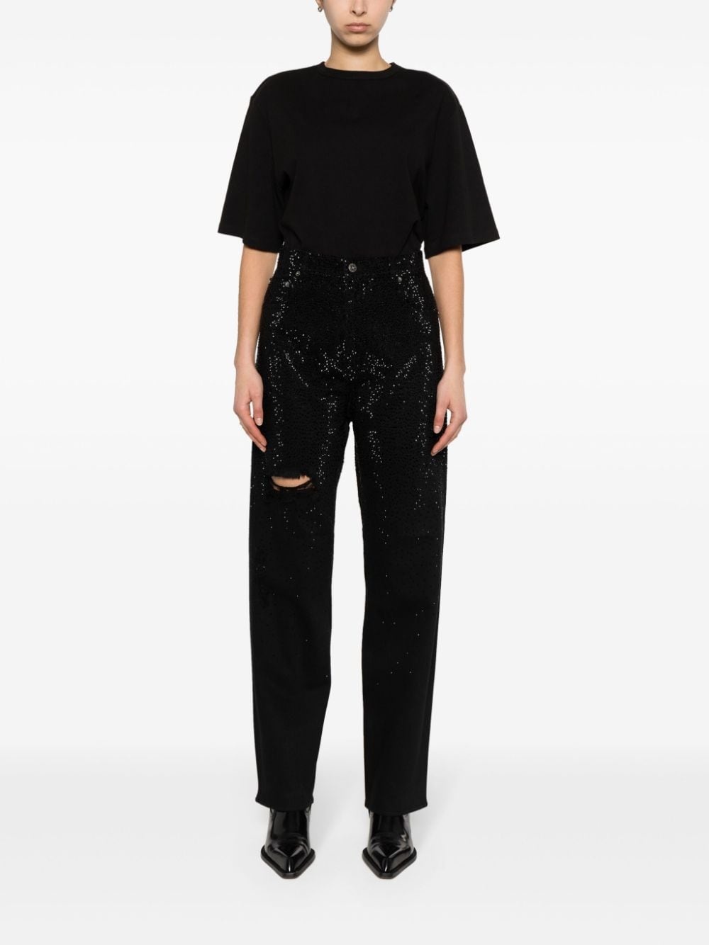 crystal-embellished tapered jeans - 2