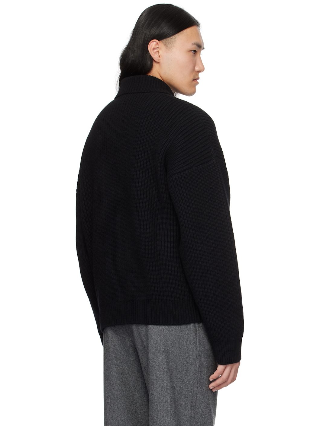 Black Wool & Cashmere Rib Turtleneck - 3