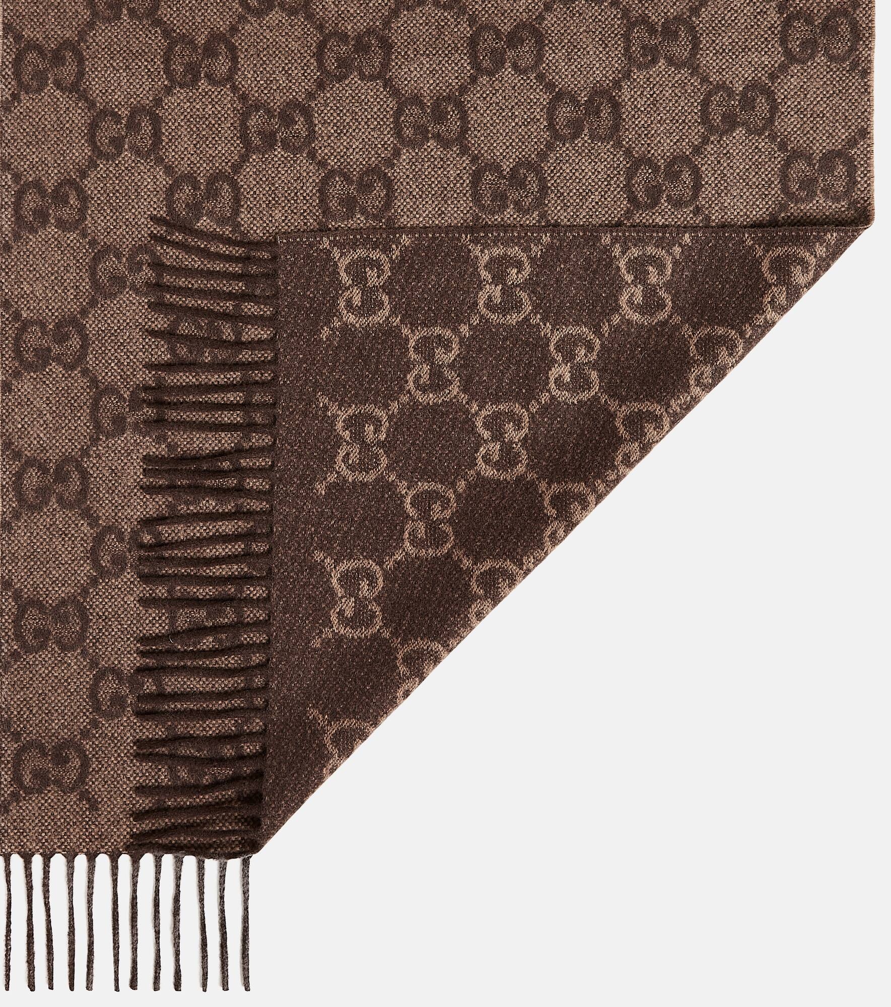 GG jacquard fringed cashmere scarf - 5