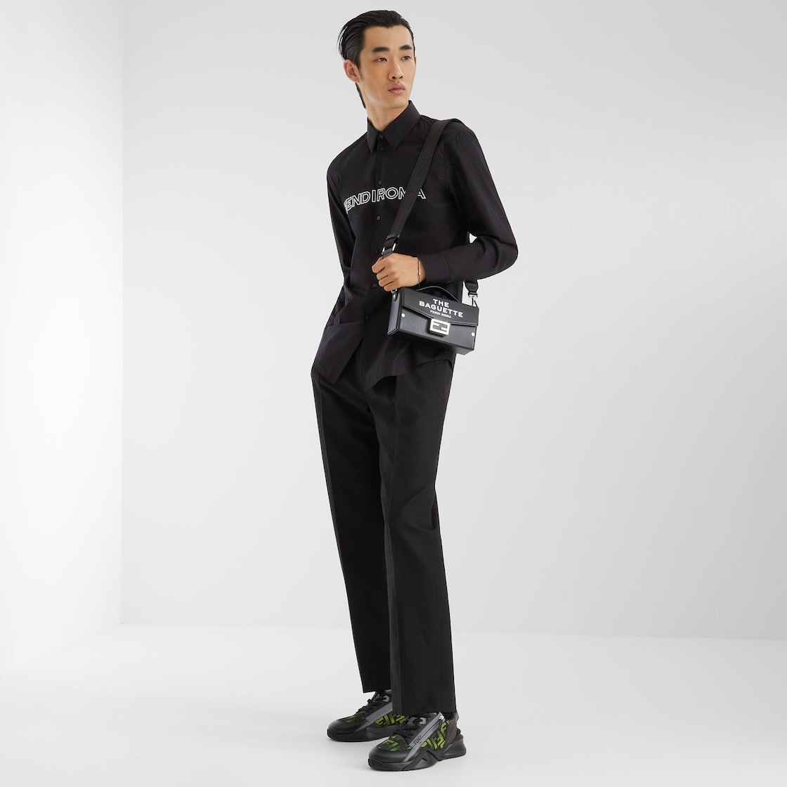 Slim-fit shirt with classic collar and long sleeves. Visible button closure. Part of the Fendi by Ma - 4