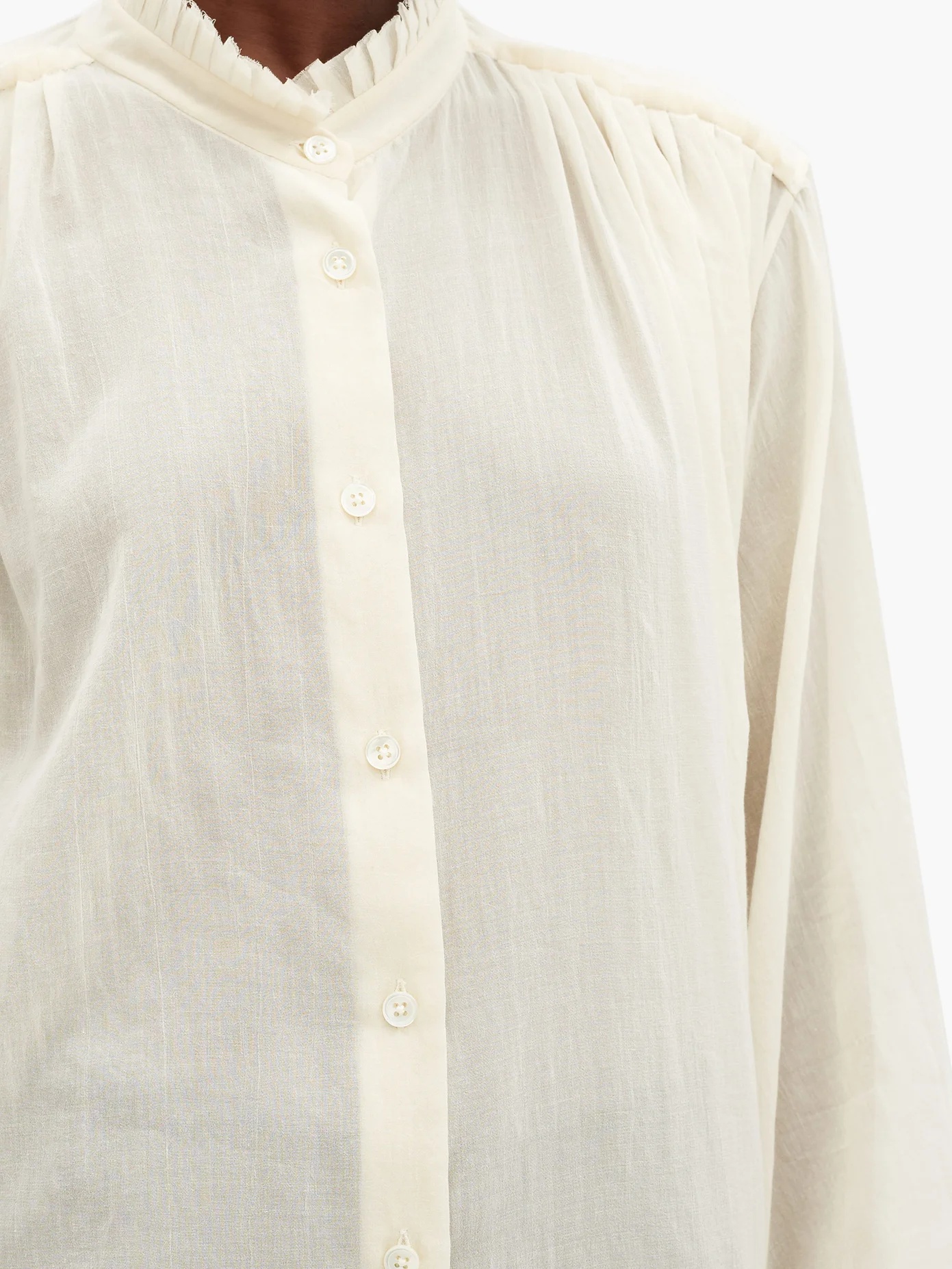 Pleated-neck cotton-gauze blouse - 3