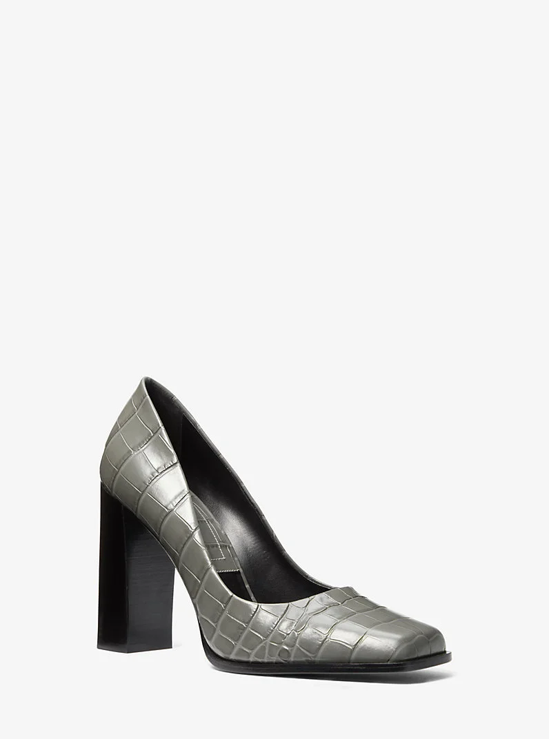 Jeanne Crocodile Embossed Leather Pump - 1
