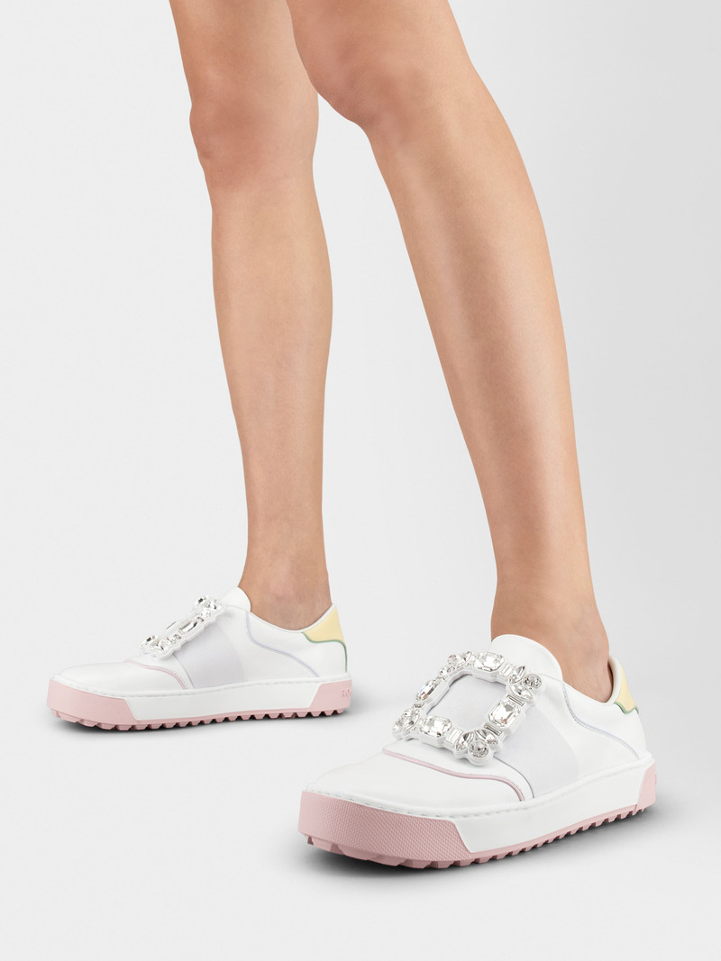 Roger Vivier Very Vivier Strass Buckle Sneakers in Leather outlook