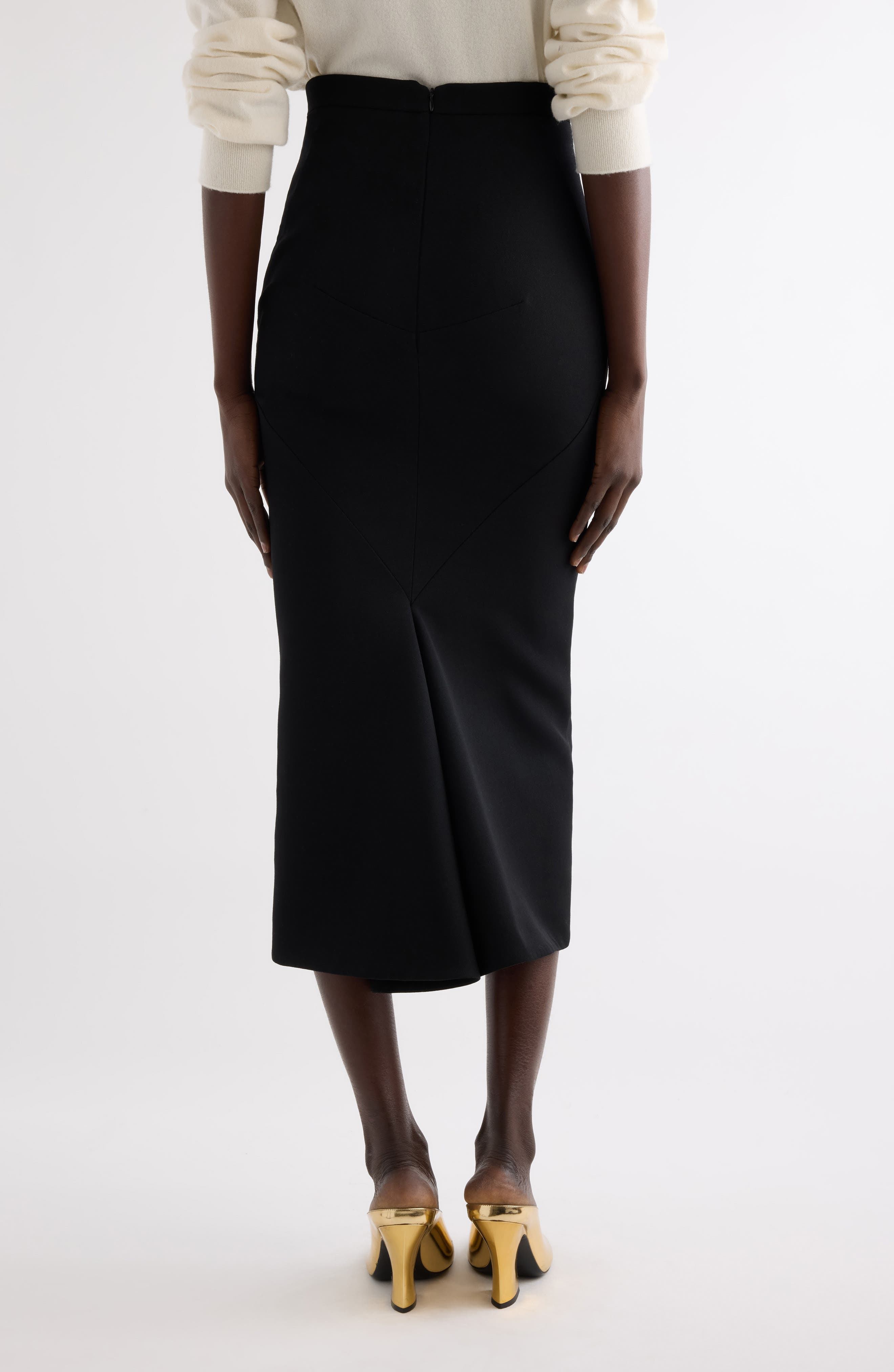 Givenchy Back Godet Crepe Cady Midi Skirt in Black at Nordstrom - 3