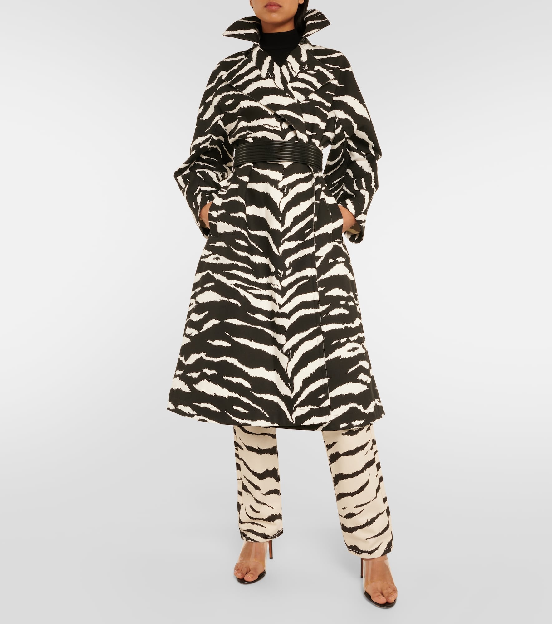 Zebra-print denim trench coat - 2