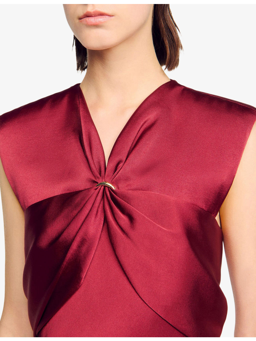 V-Neck Sleeveless Satin Maxi Dress - 5