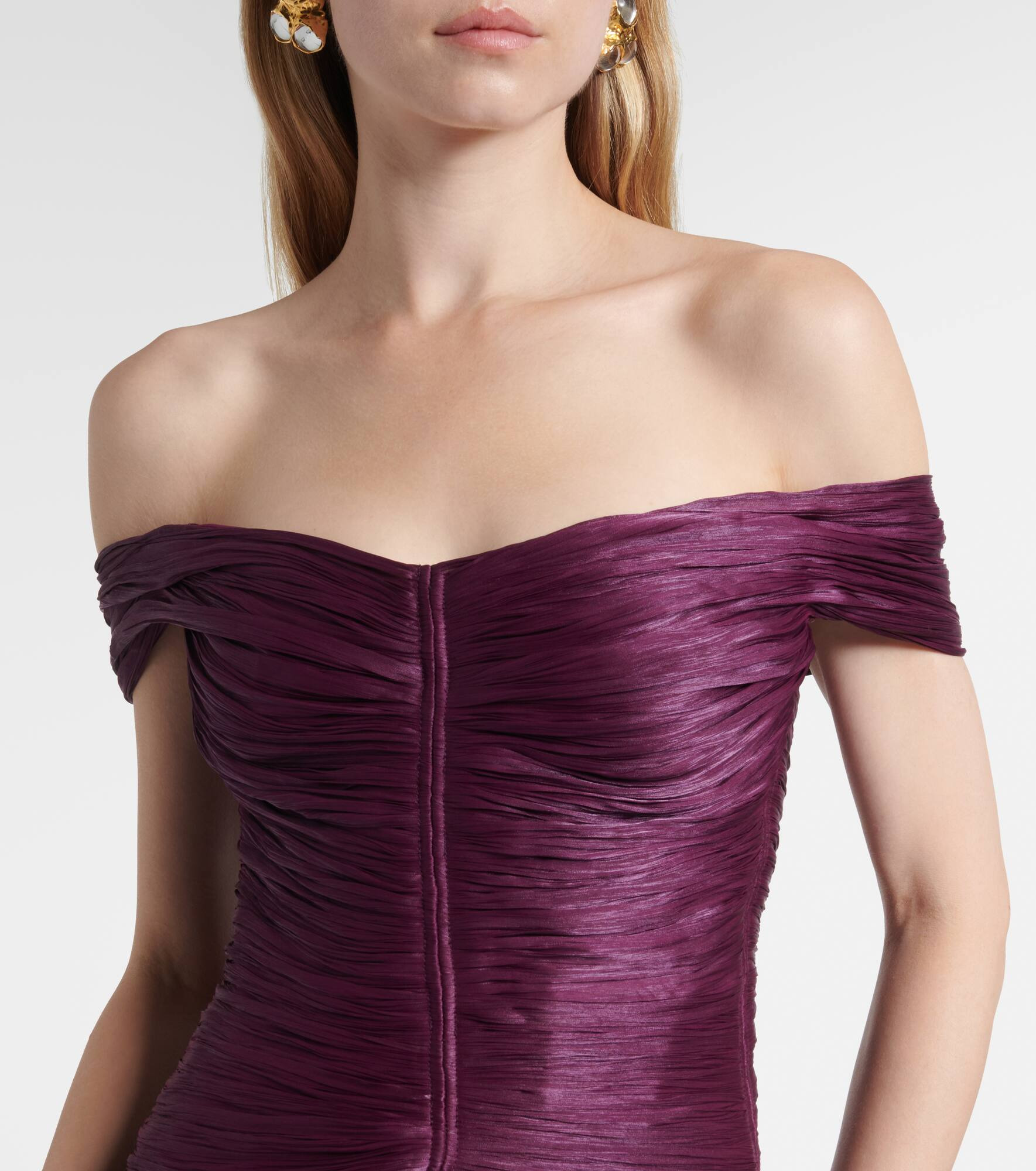 Off-shoulder crêpe bustier gown - 4