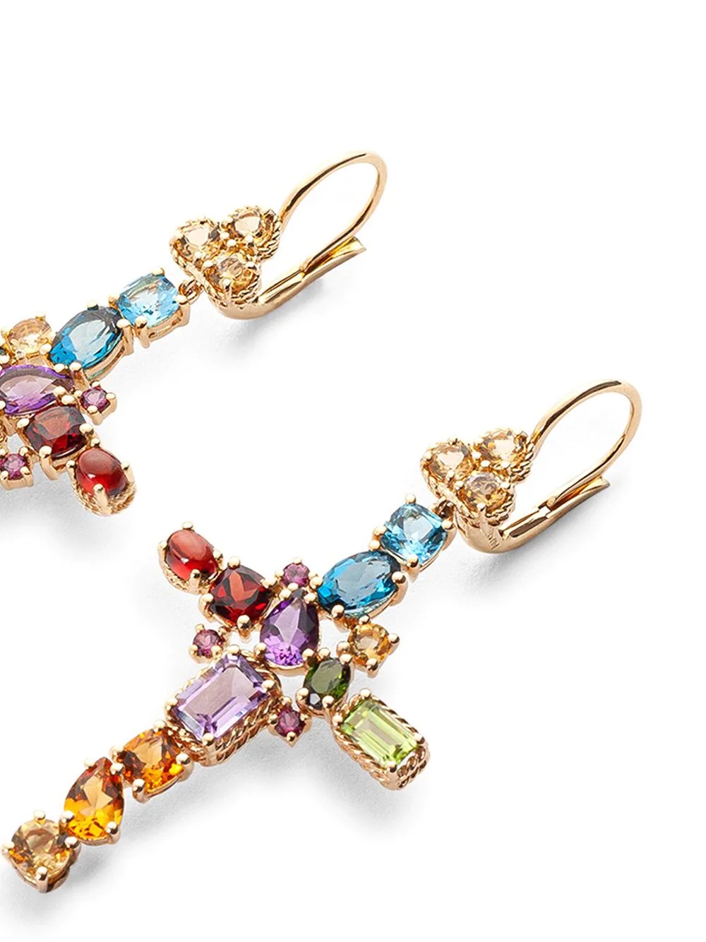 18kt yellow gold gemstone cross earrings - 2