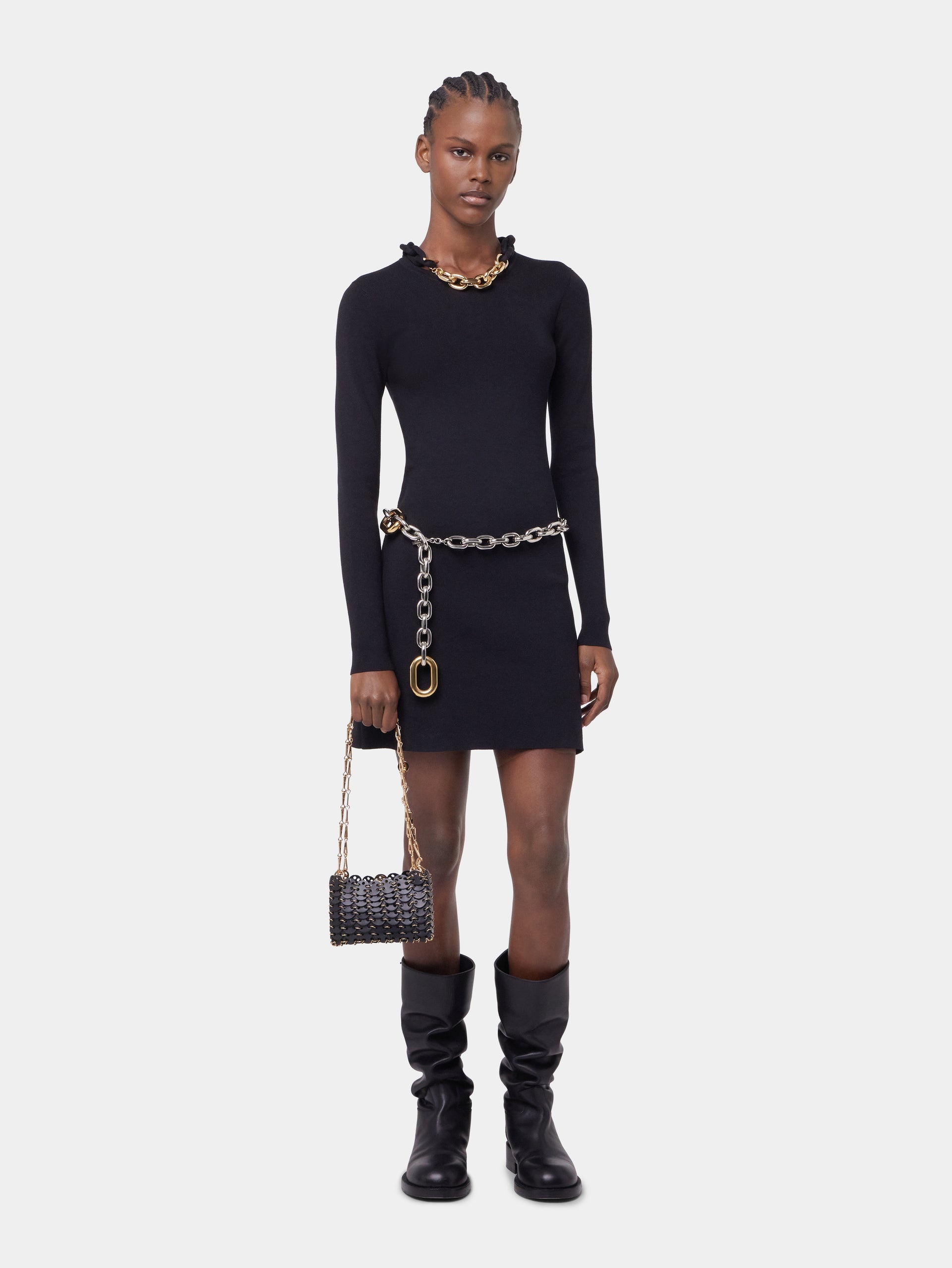 BLACK SHORT KNITTED DRESS - 4